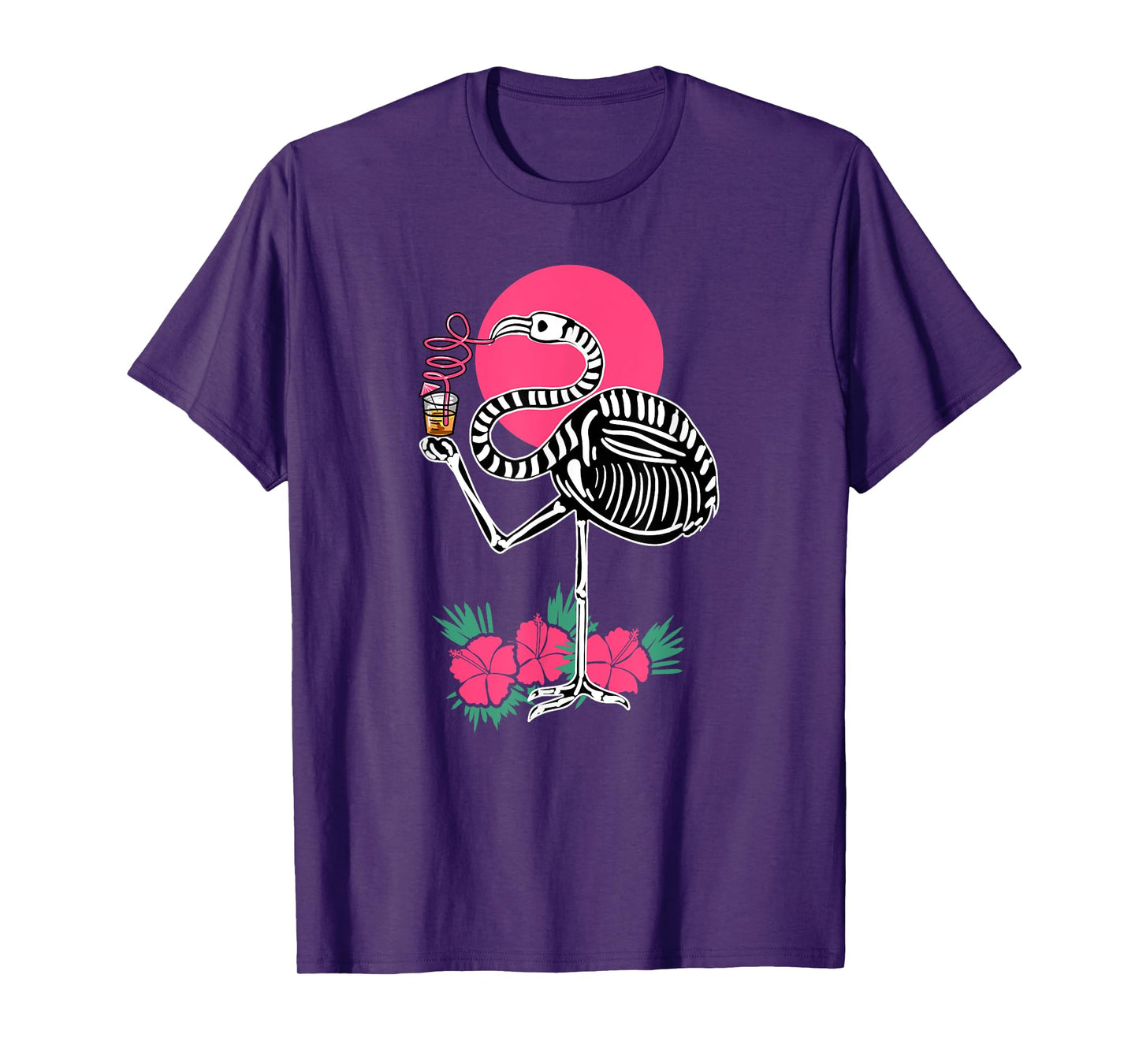 Thirsty Skeleton Flamingo Animal Tropical Bird Halloween T-Shirt