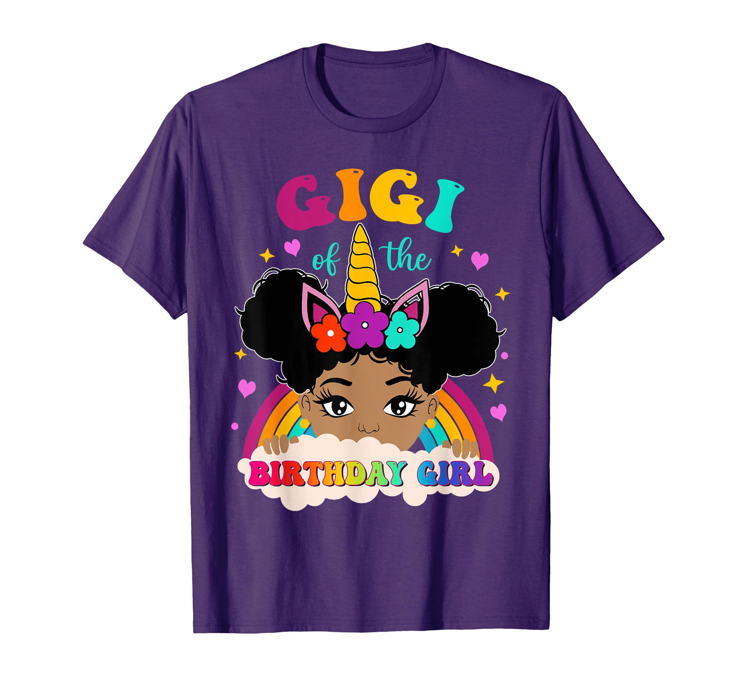 Gigi of The Birthday Girl Rainbow Afro Melanin Unicorn T-Shirt