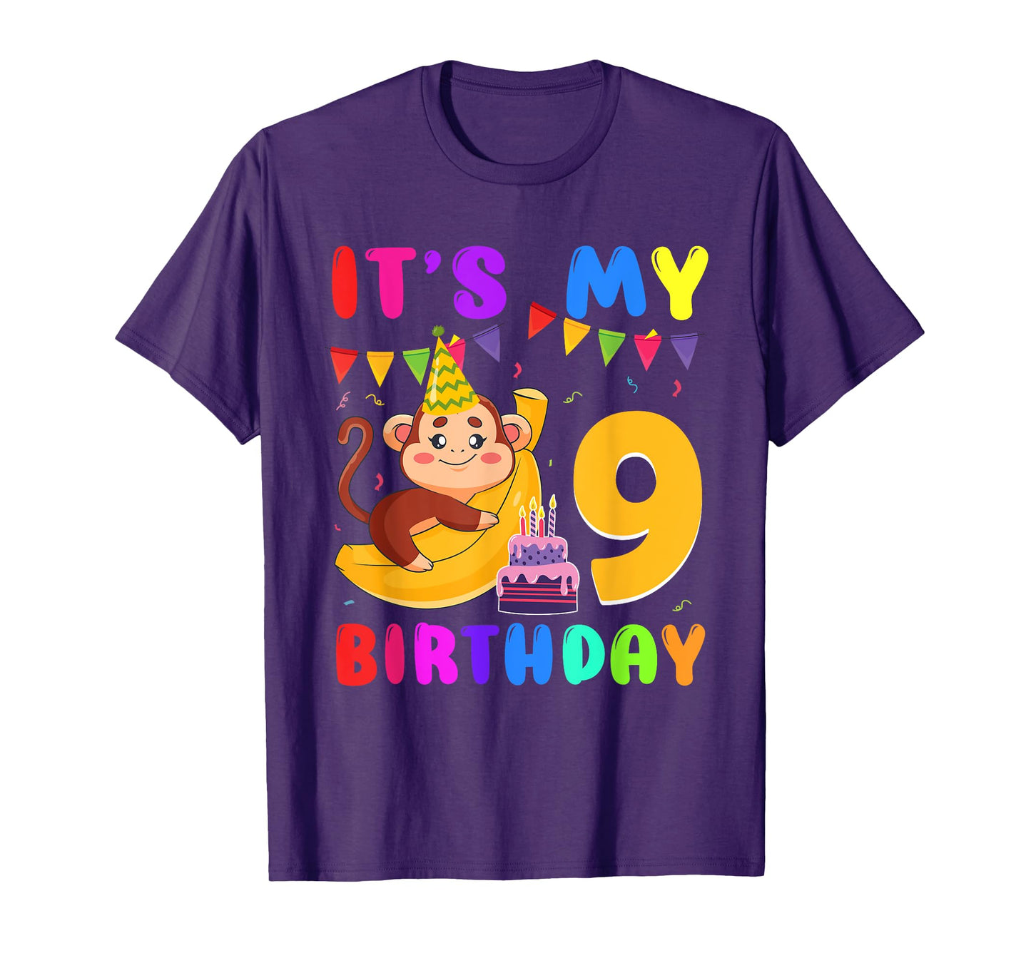 It's My 9th Birthday Monkey 9 Year Old Party Boys Girls Kids T-Shirt
