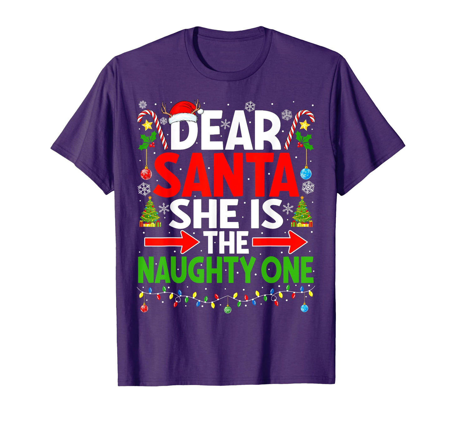 Dear Santa She's Naughty One Christmas Couple Pajama Couples T-Shirt
