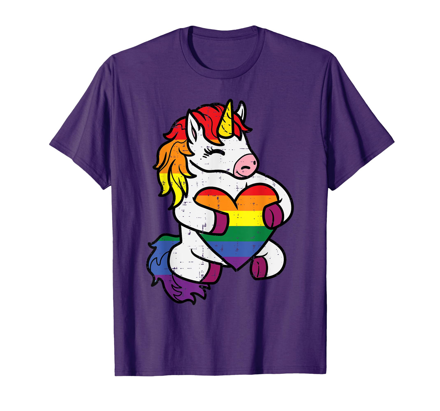 Gay Pride Unicorn Heart Rainbow Flag Lgbt Women Girls Kids T-Shirt