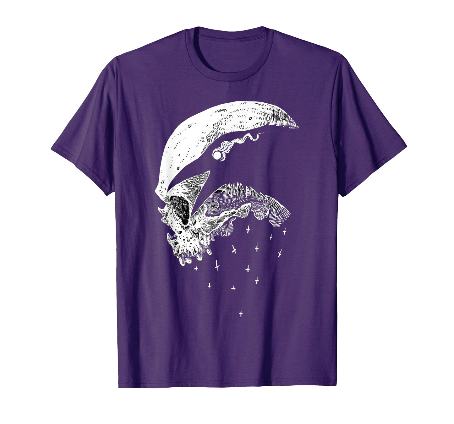 Raven Skull Viking Norse Occult Gothic Pagan Moon Norse Goth T-Shirt