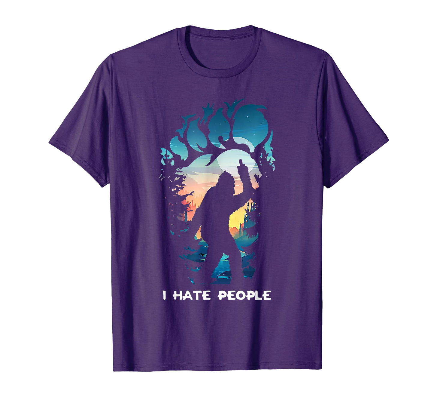 Alien Bigfoot Middle Finger I Hate People Abduction Colorful T-Shirt