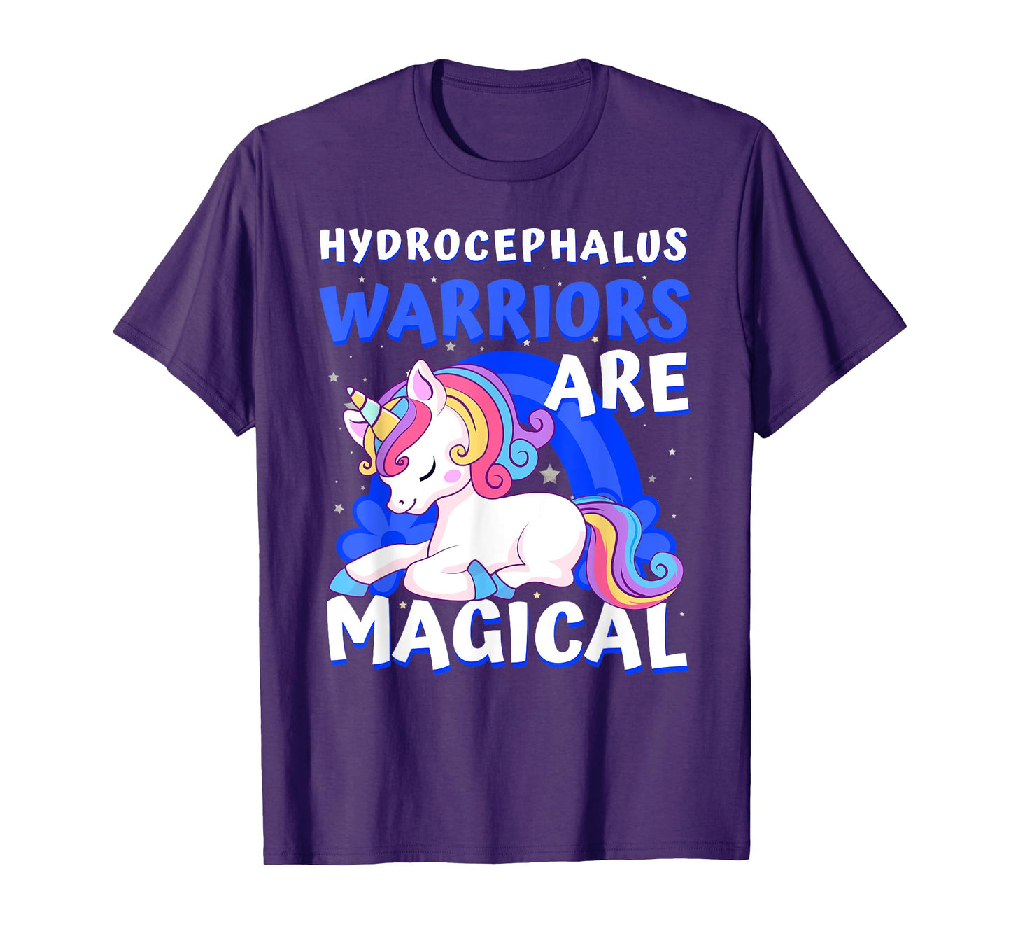 Warriors Magical Hydrocephalus Awareness Unicorn Ribbon Blue T-Shirt