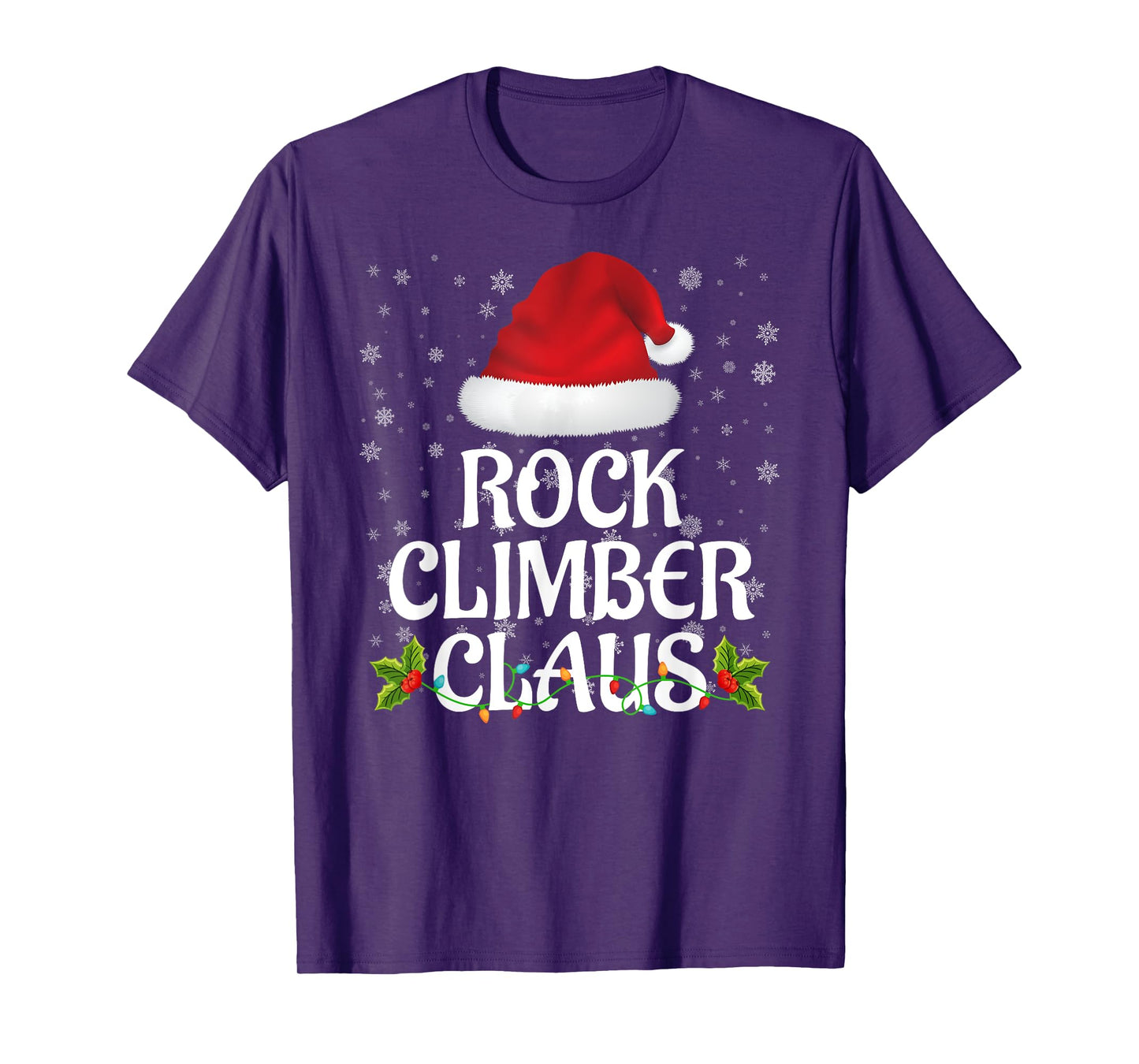 Rock Climber Claus Christmas Lights Pajama Family Matching T-Shirt