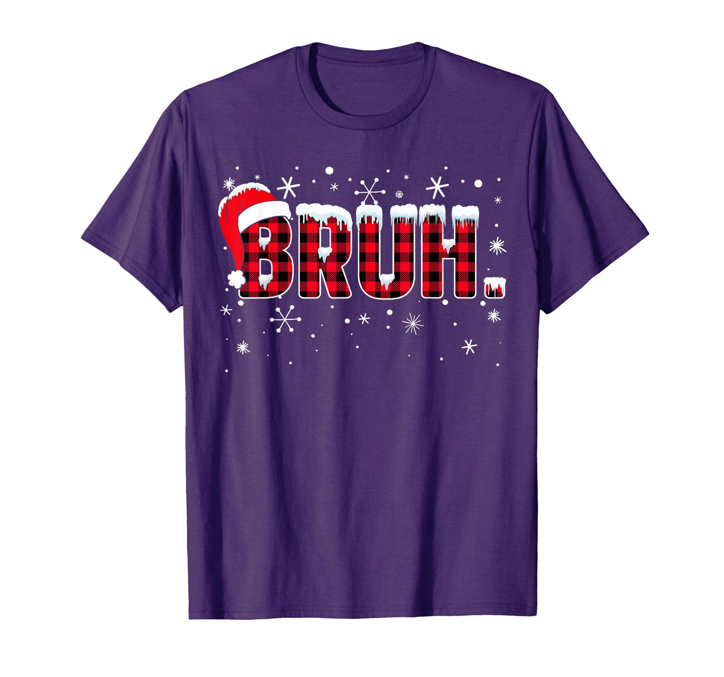 Funny Bruh Christmas Buffalo Plaid Teens Boys Kids Xmas T-Shirt