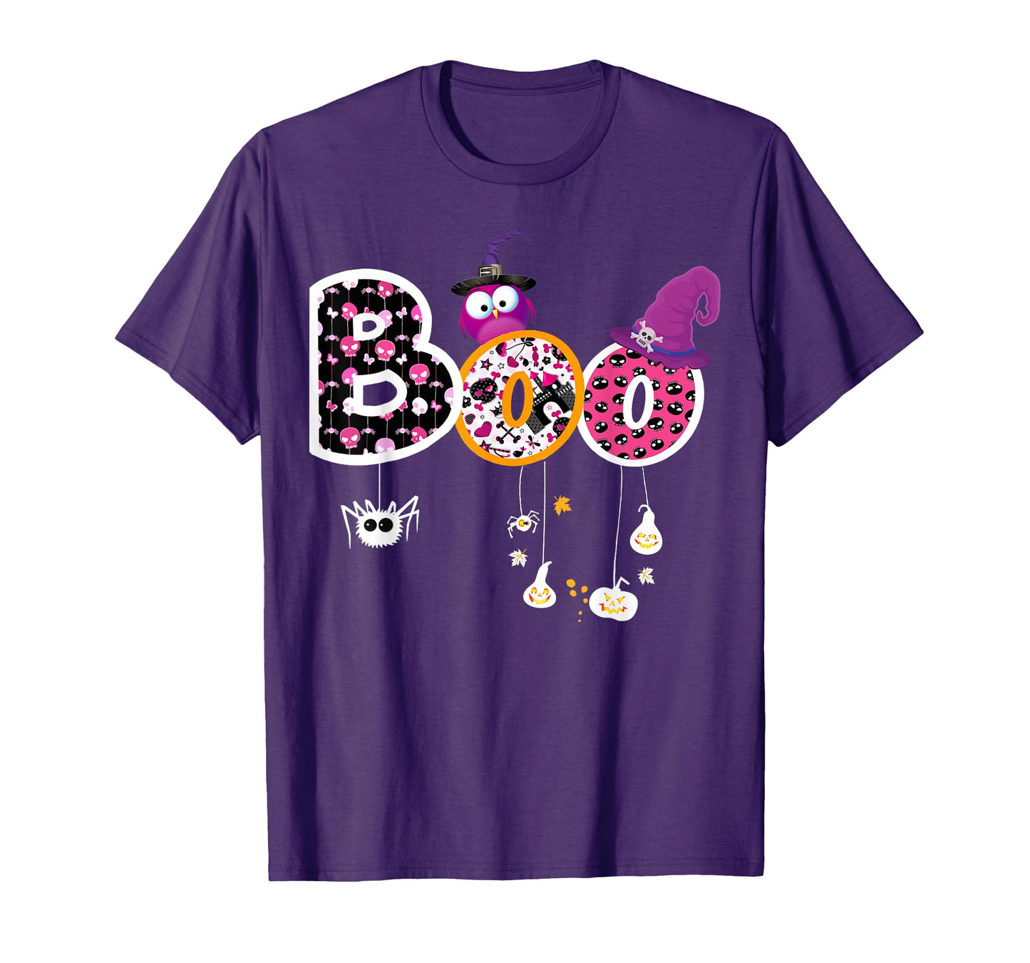 Boo Halloween Costume Spiders, Ghosts, Pumkin & Witch Hat T-Shirt
