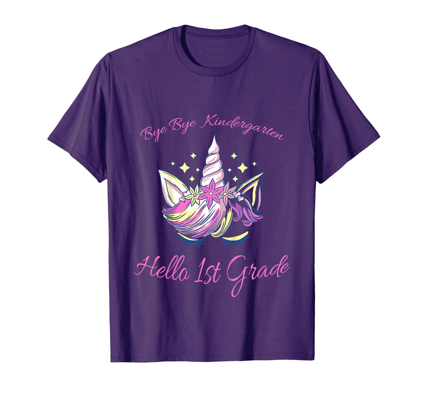 Kids Bye Bye Kindergarten, Hello 1st Grade pink Unicorn T-Shirt