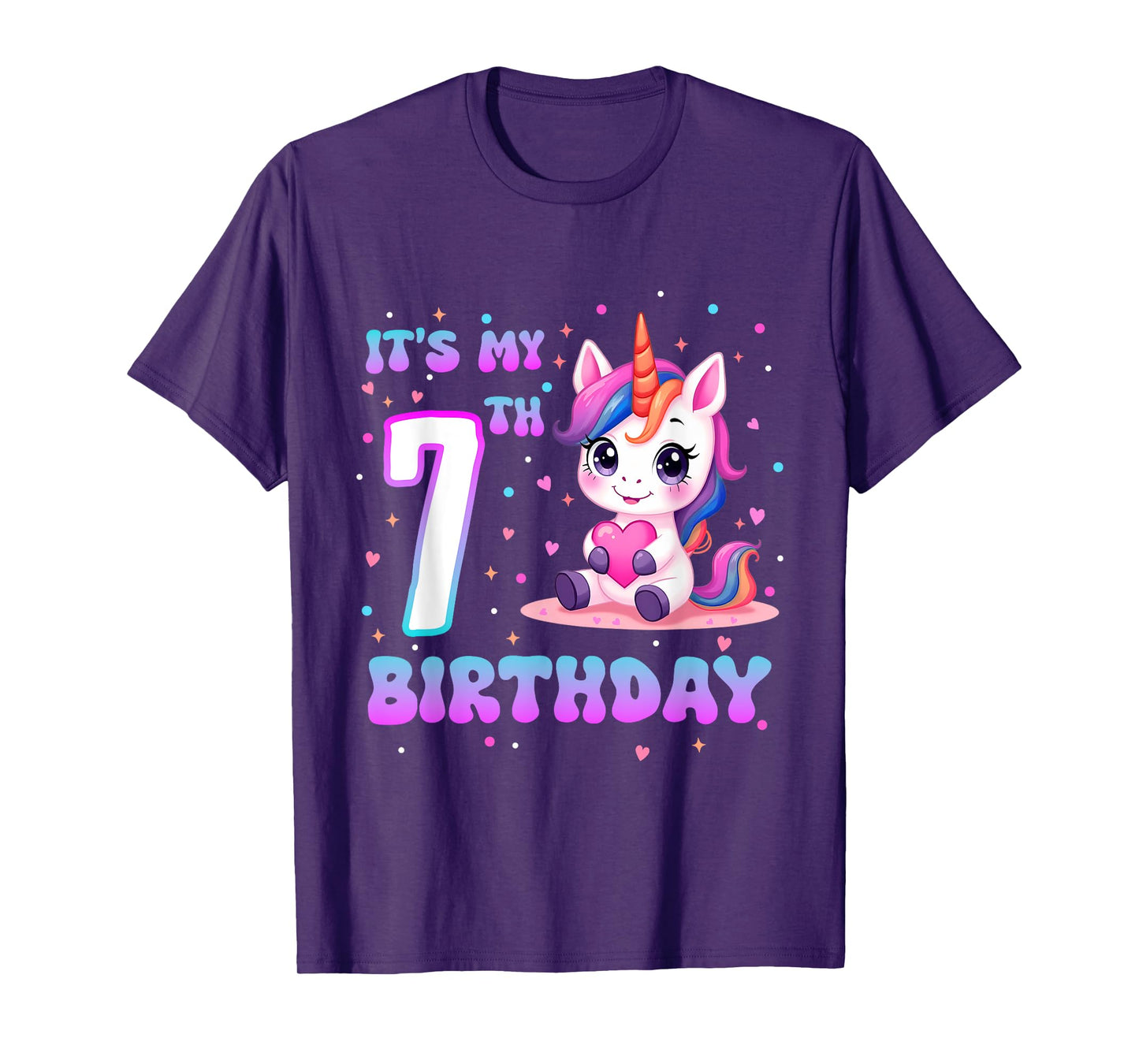 It’s My 7th Birthday Girl 7 Years Old Cute Unicorn Parry T-Shirt