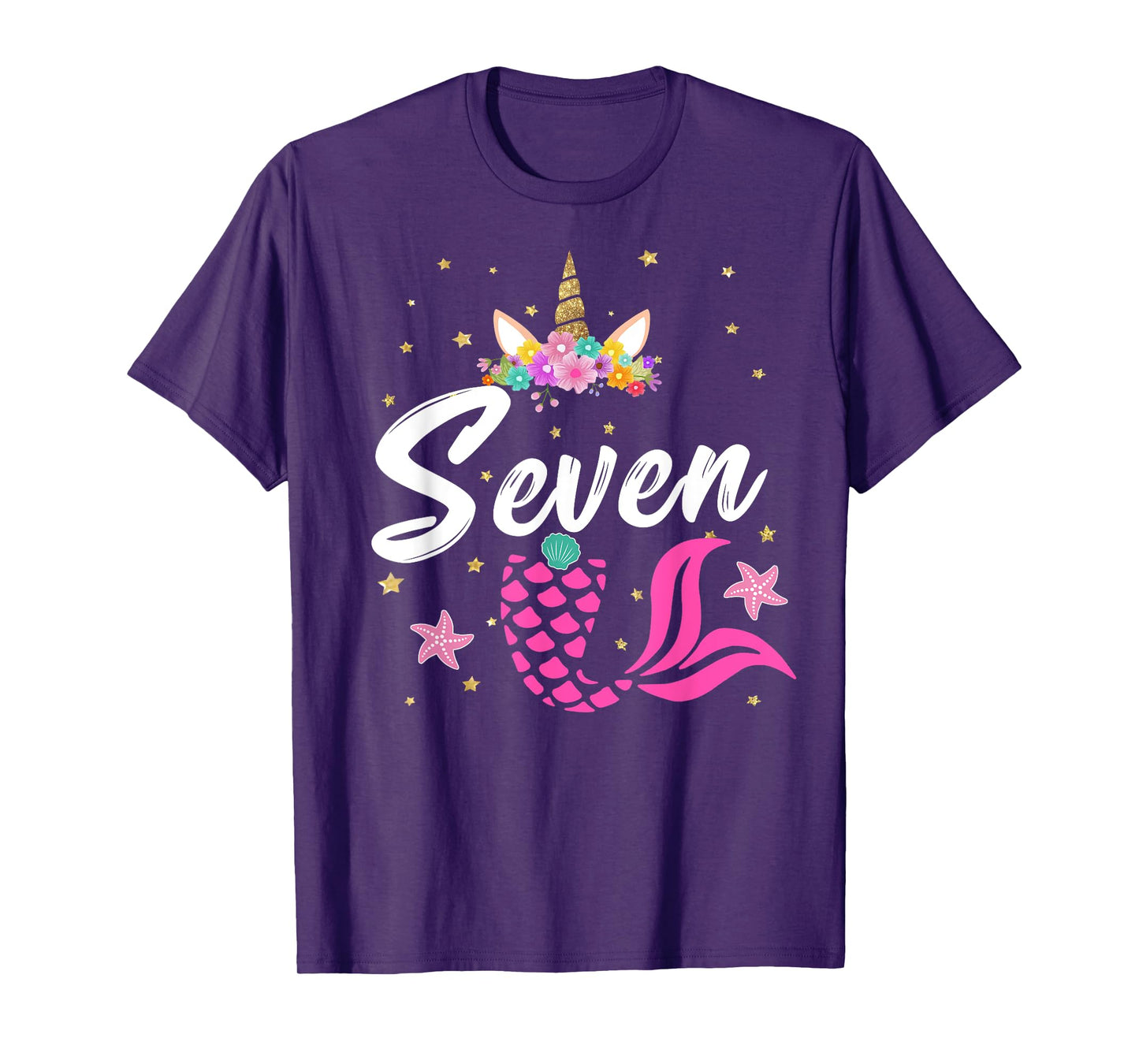 7th Birthday Girl Unicorn Shirt Mermaid Tail 7 Years Old T-Shirt