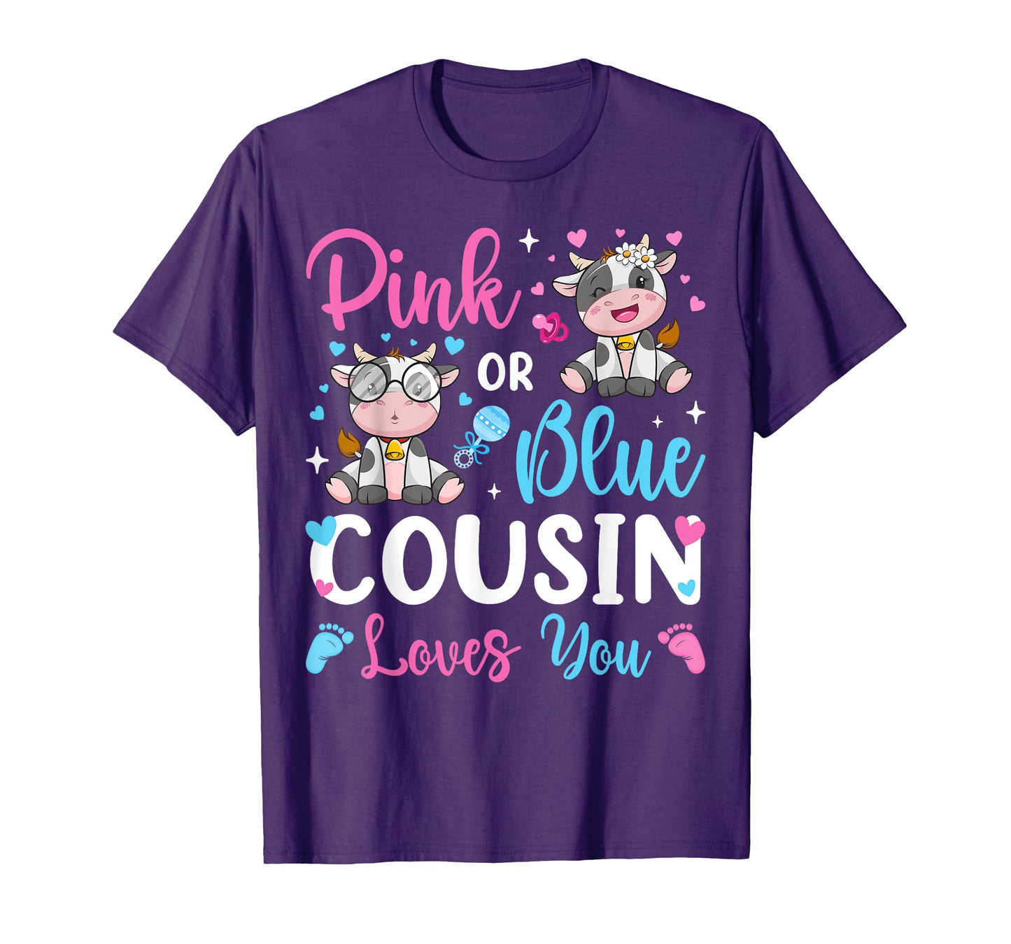 Pink Or Blue Cousin Loves You Cow Baby Gender Reveal T-Shirt