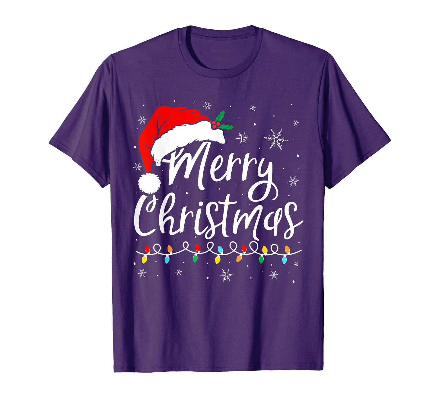 Merry Christmas Lights Santa Hat Xmas Family Matching Pajama T-Shirt