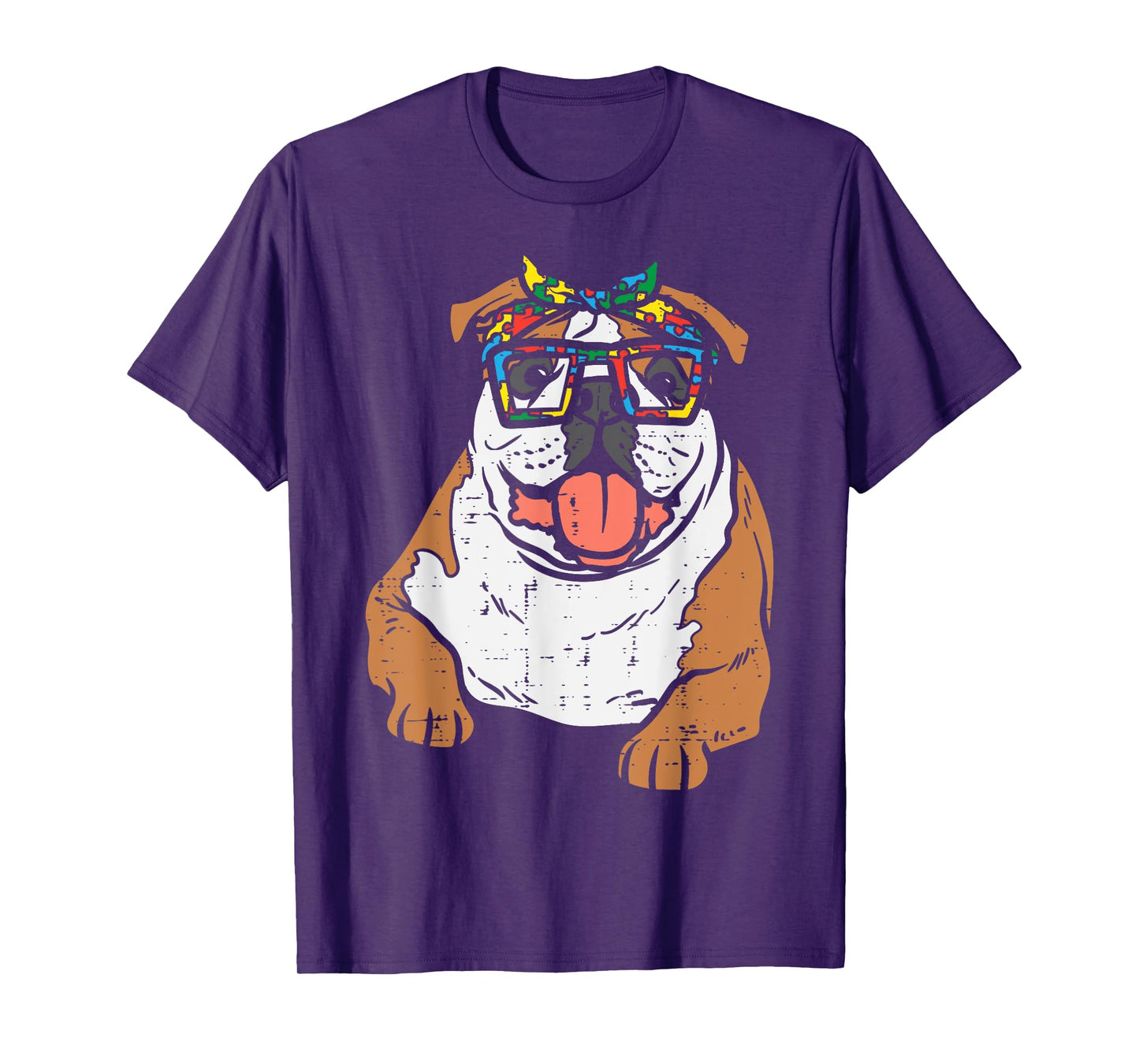 English Bulldog Puzzle Bandana Glasses Autism Awareness Dog T-Shirt