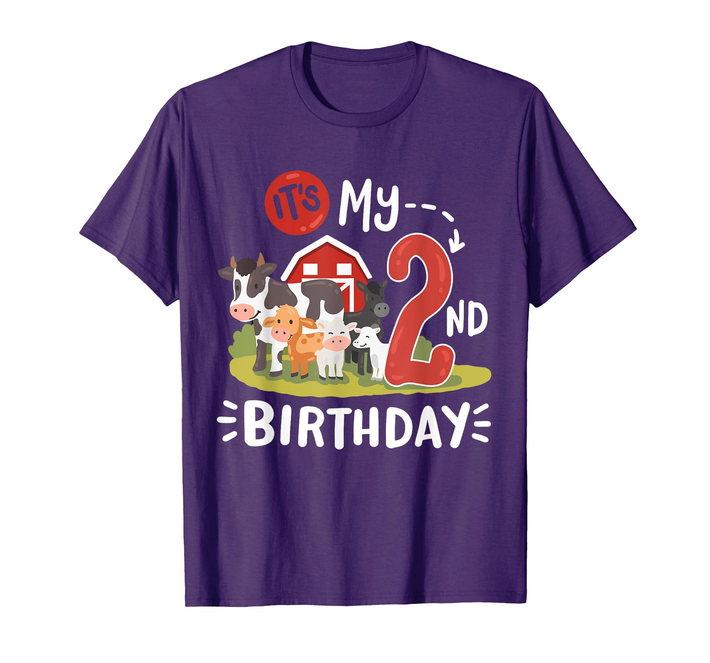 Farm Animals Its My 2nd Birthday Bday Party 2 Years Old Kids T-Shirt