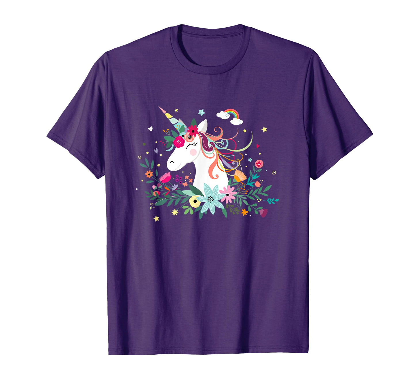 Funny Unicorn Dreams, Cute Kawaii Blinking Unicorn Flowers T-Shirt