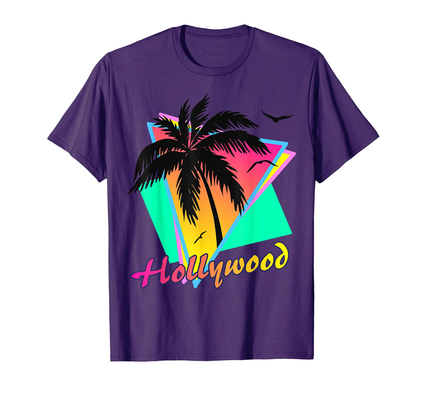 Hollywood 80s Tropical Summer Beach Palm Tree Sunset T-Shirt for Men Women Girls Kids
