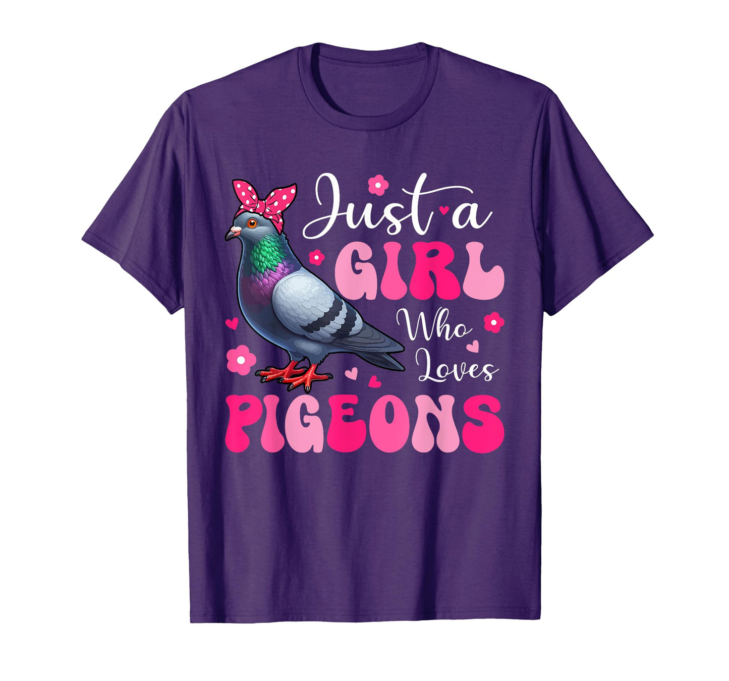 A Girl Loves Pigeons Cute Bird Bow Tie Costume Women Girls T-Shirt