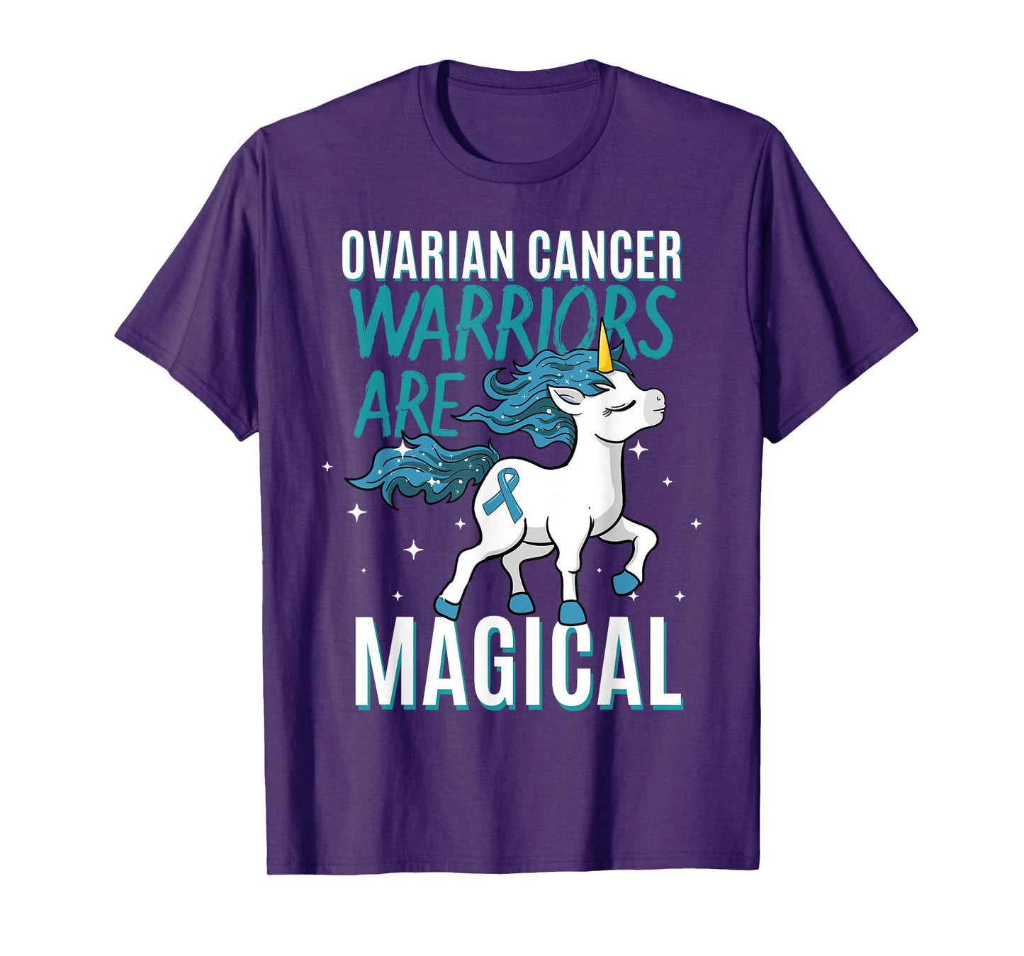 Ovarian Cancer Warrior Magical Unicorn Teal Ribbon Carcinoma T-Shirt