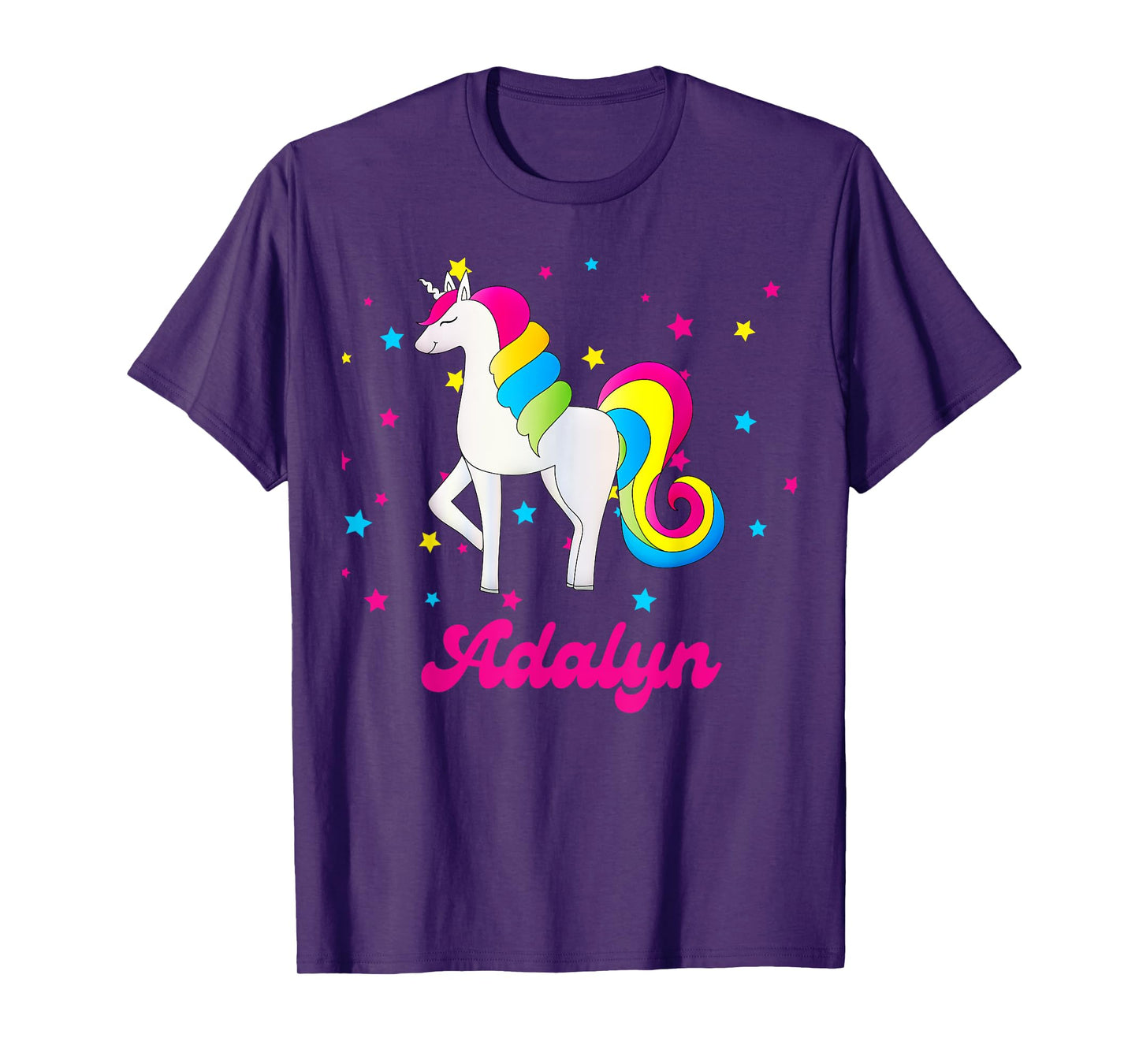 Cute Rainbow Unicorn Pink and Blue Personalized Adalyn T-Shirt
