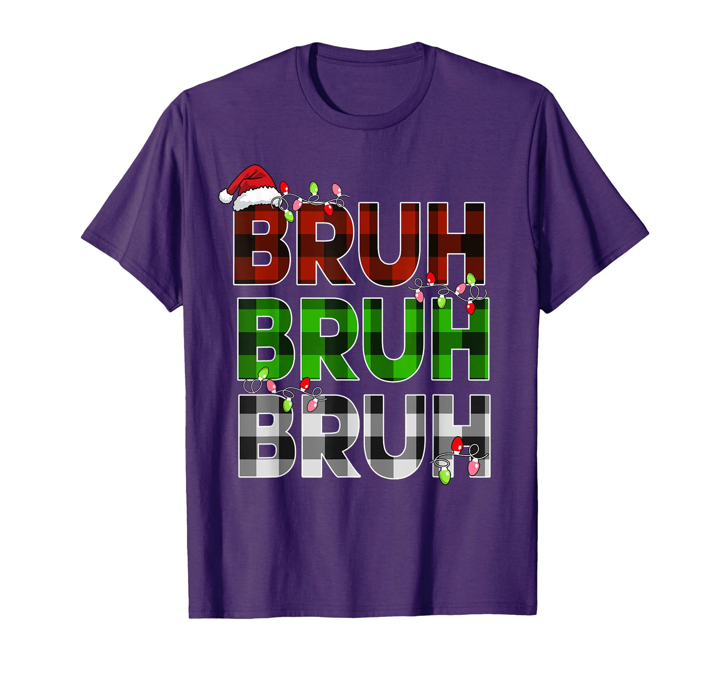 Bruh Bruh Bruh Xmas Lights Teens Girls Boys Christmas Plaid T-Shirt