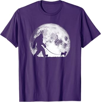 Bigfoot & Pug Funny Night Time Dog Walking Graphic T-Shirt