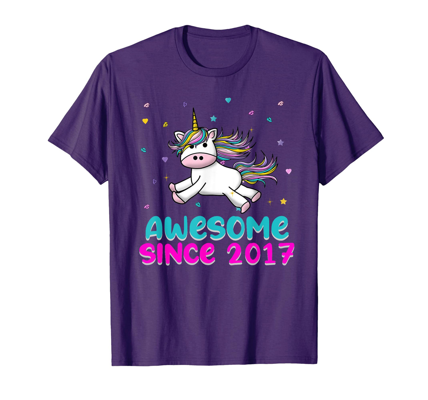 Unicorn Birthday Girl Gift Love Awesome Since 2017 T-Shirt