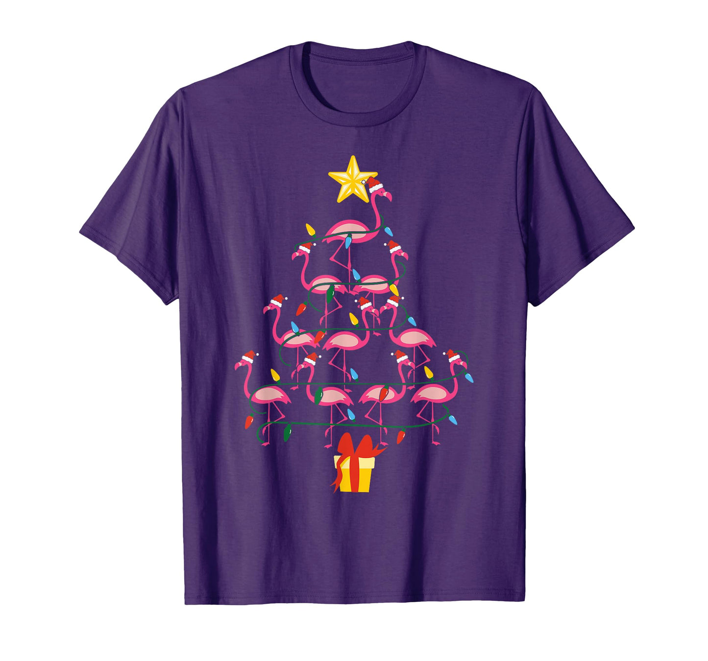 Merry Christmas Hat Santa Flamingo Light Snow Xmas Pajamas T-Shirt