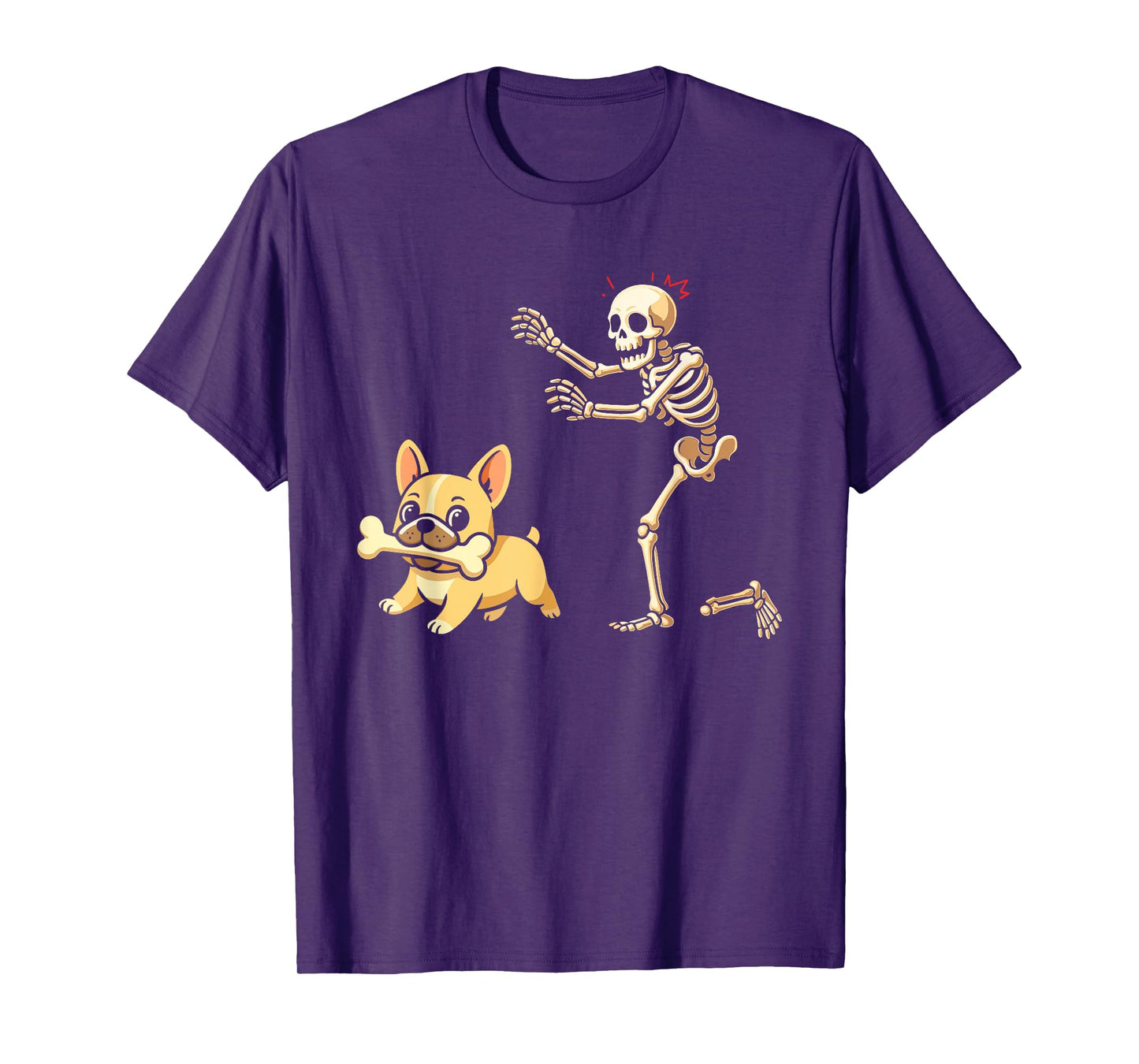 Halloween Dog Funny Skeleton Chasing French Bulldog T-Shirt