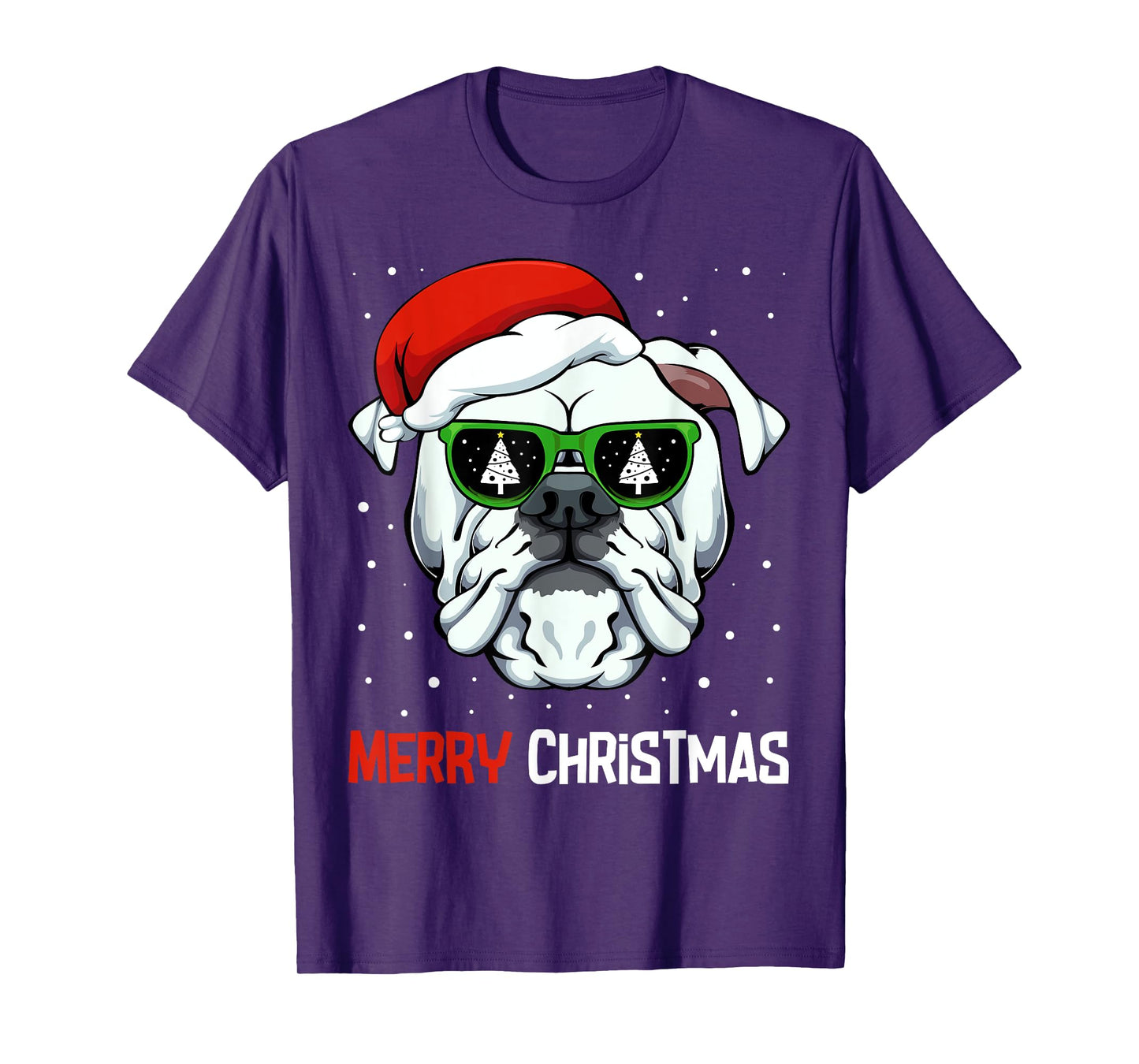 English Bulldog Merry Christmas Pajama Cute Dog Santa Hat T-Shirt