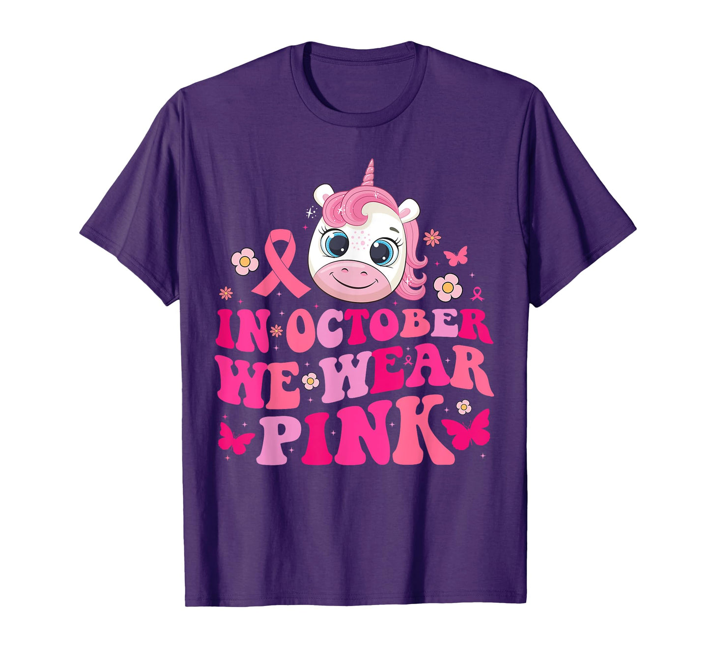In October We Wear Pink Unicorn Breast Cancer Awareness Kids T-Shirt