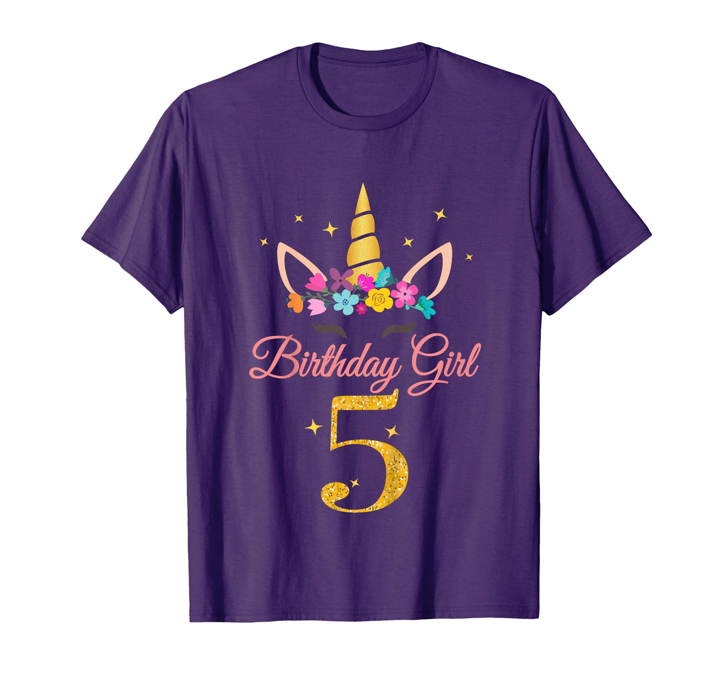 Kids 5 Birthday Girl Unicorn Design 5-Year-Old 5th BDay T-Shirt