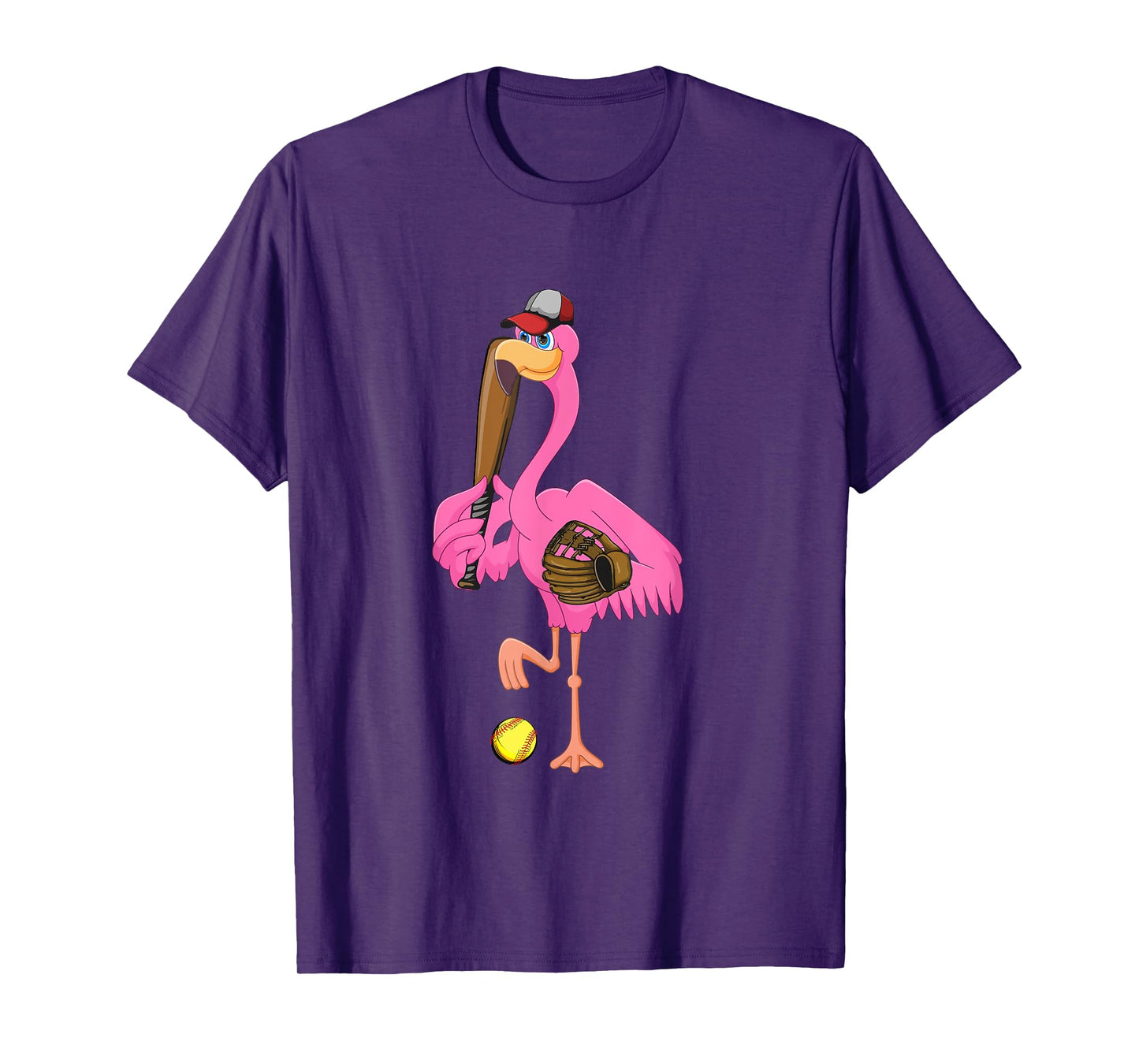 Flamingo Playing Softball Matching Player Coach Birds Lover T-Shirt