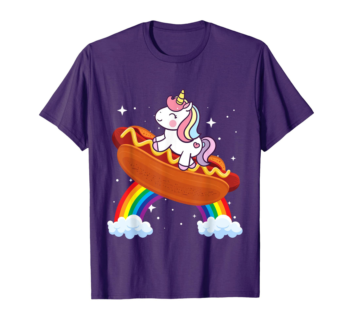 Unicorn Riding Hot Dog Boys Girls Women Kids Teens Rainbow T-Shirt