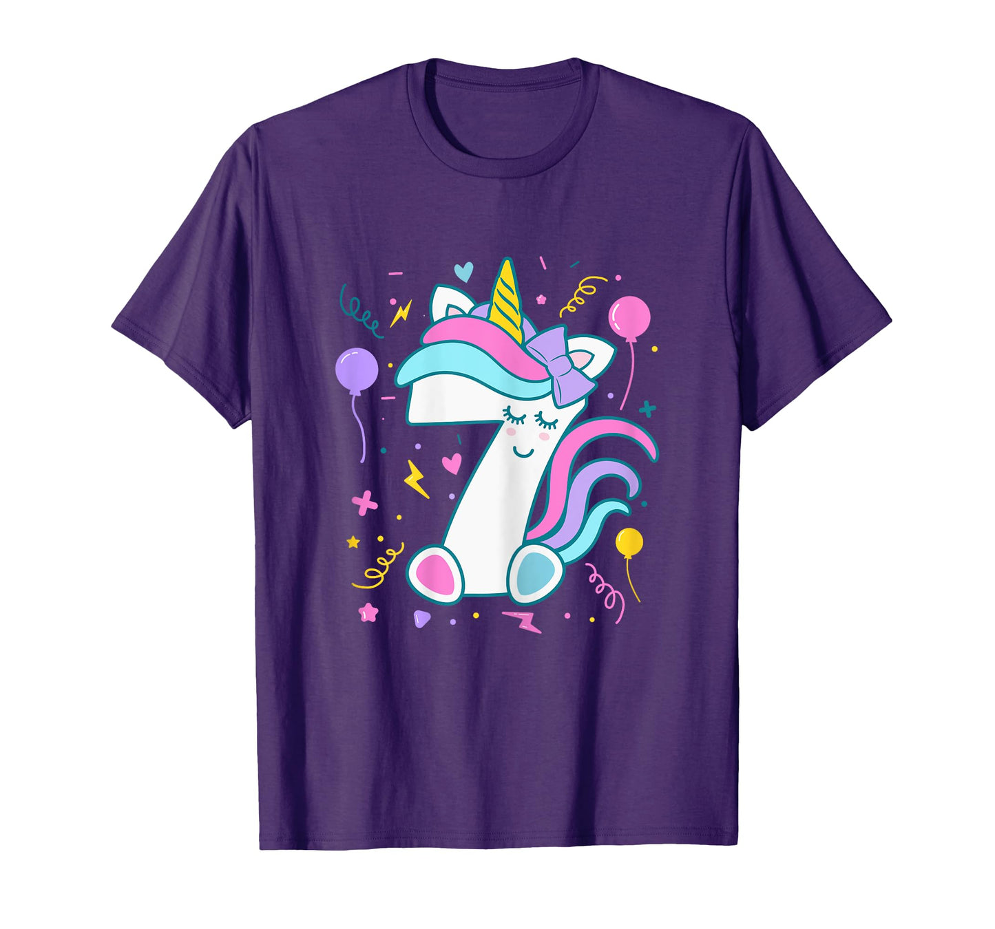 Unicorn 7th Birthday Number 7 Year Old Girl Birthday T-Shirt