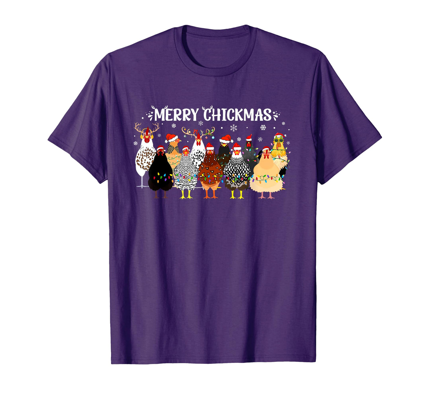 Merry Chickmas Chicken Farmer Santa Hat Xmas Light Women Men T-Shirt