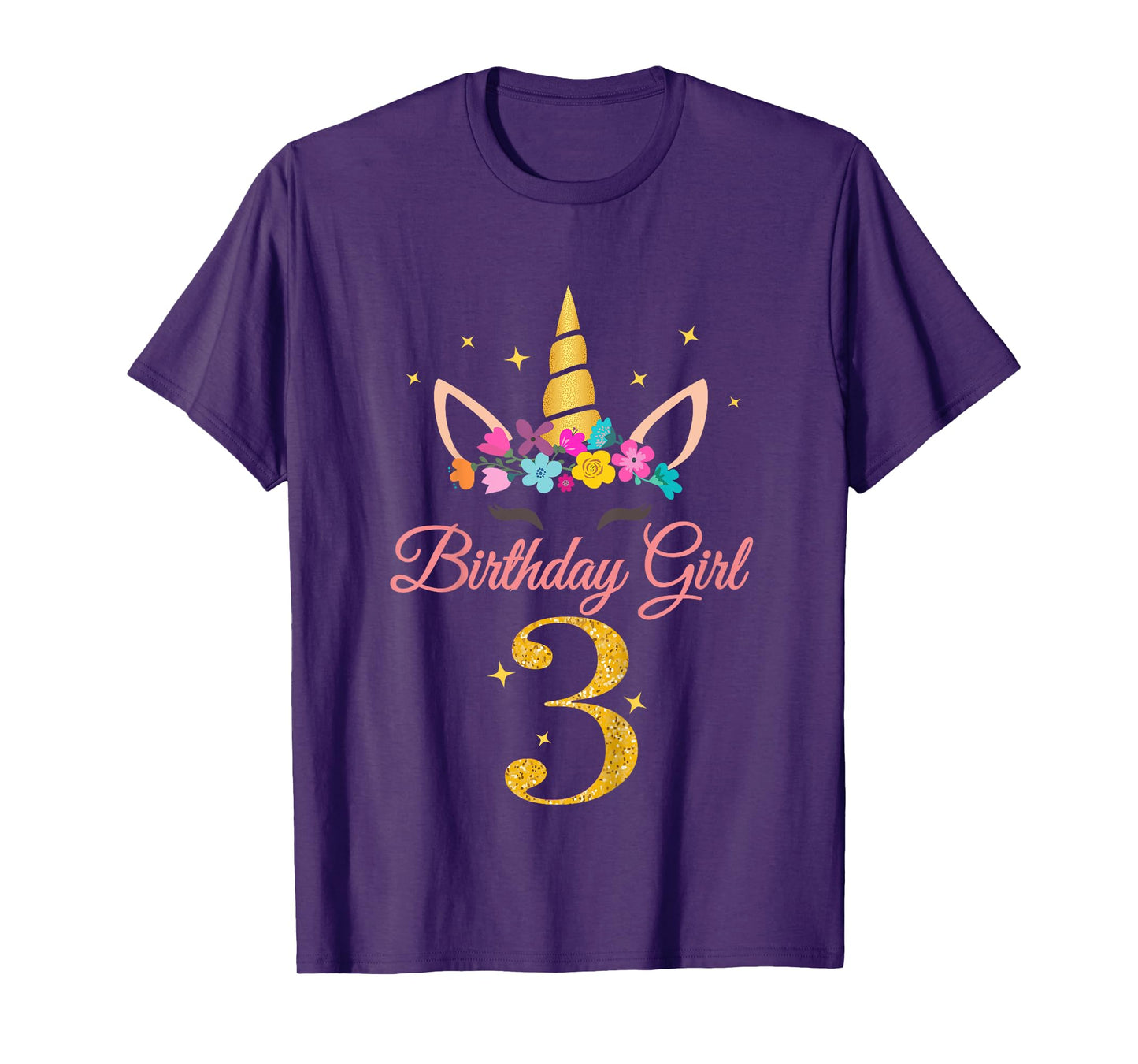 Kids 3 Birthday Girl Unicorn Design 3-Year-Old 3rd BDay T-Shirt