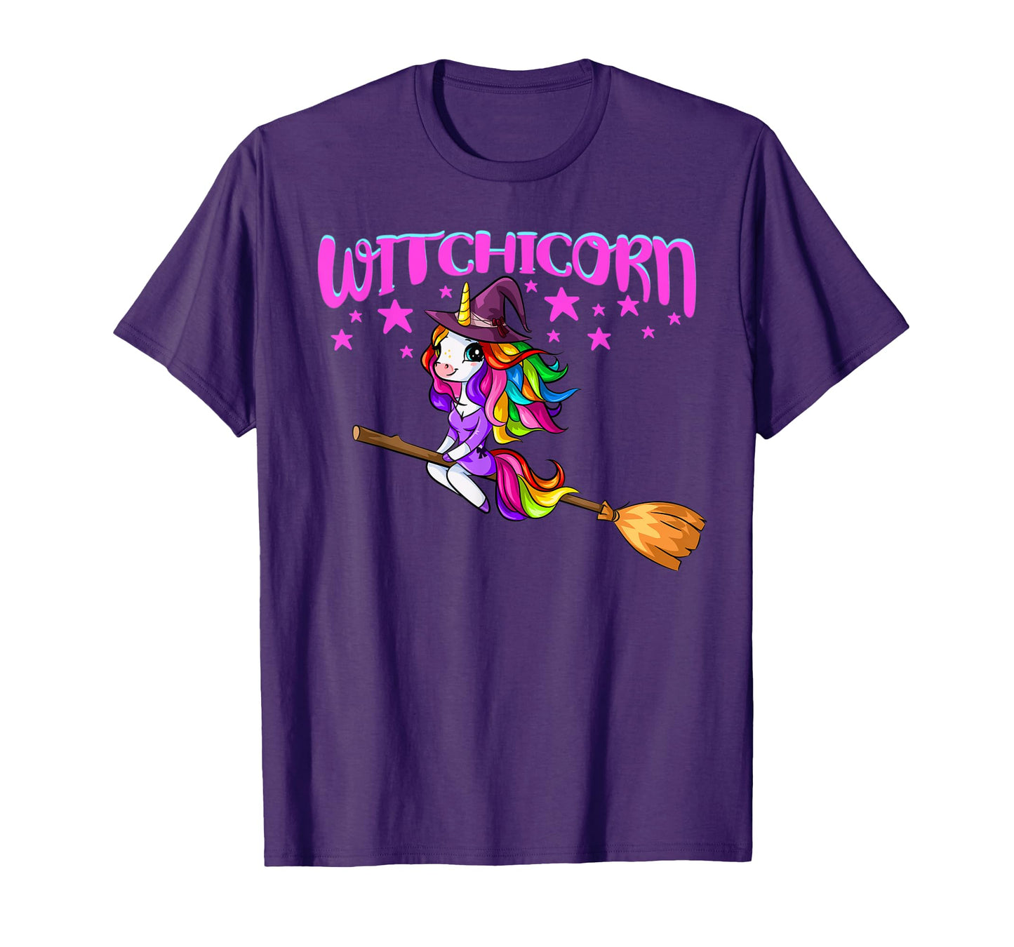 Unicorn Witch On A Broomstick Funny Women Halloween Costume T-Shirt
