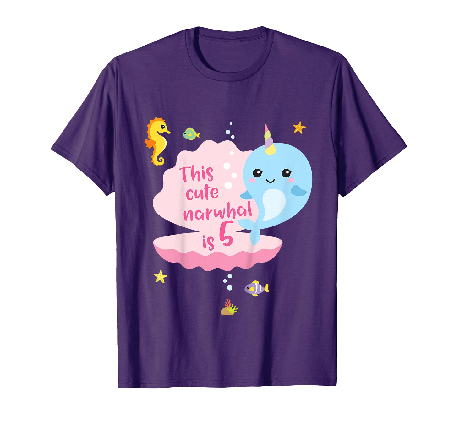 5th Birthday 5 Year Old Girl Boy Gift Narwhal Sea Unicorn T-Shirt