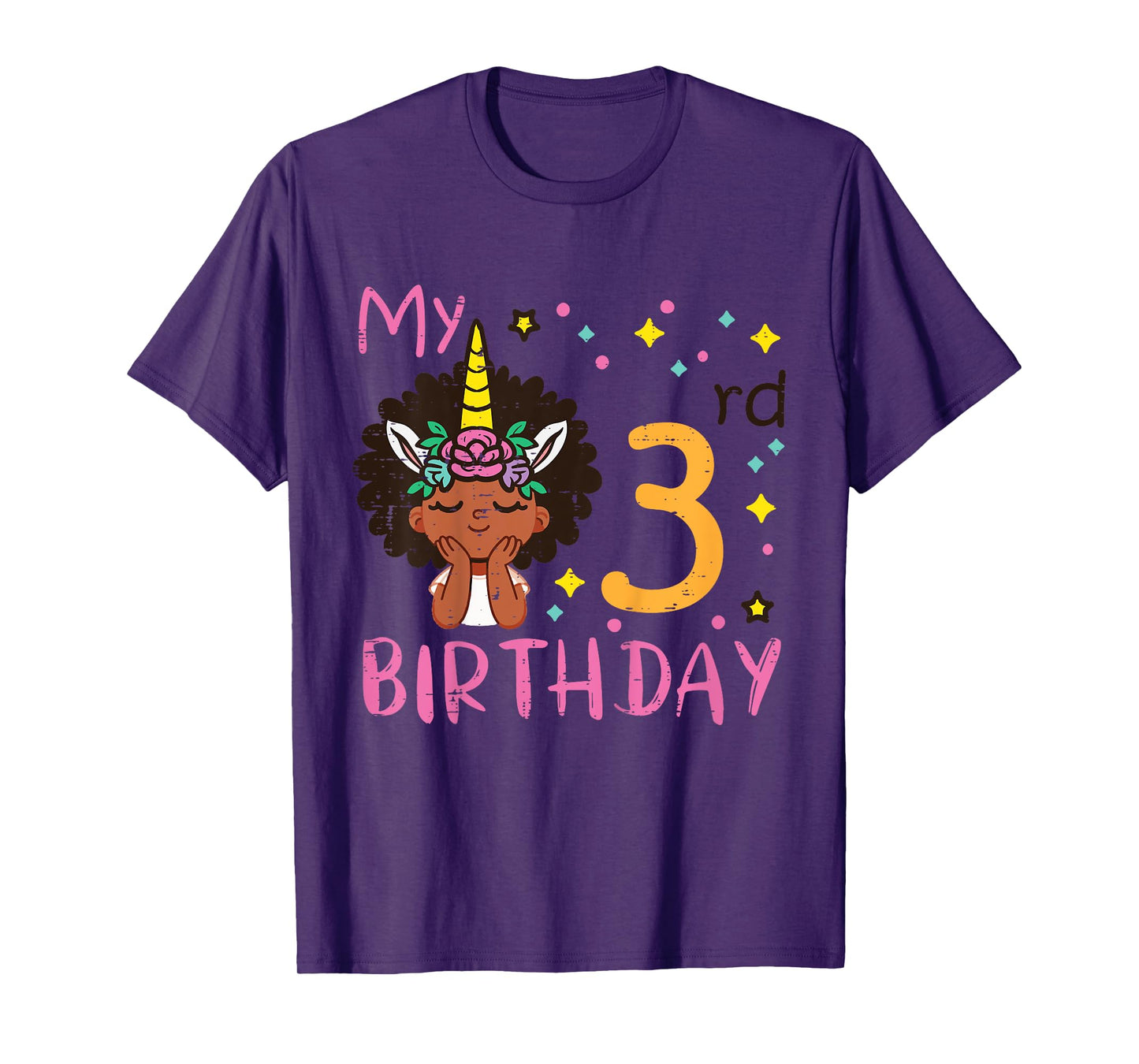 3rd Birthday Afro Black Girl Unicorn 3 Year Old Bday Girls T-Shirt