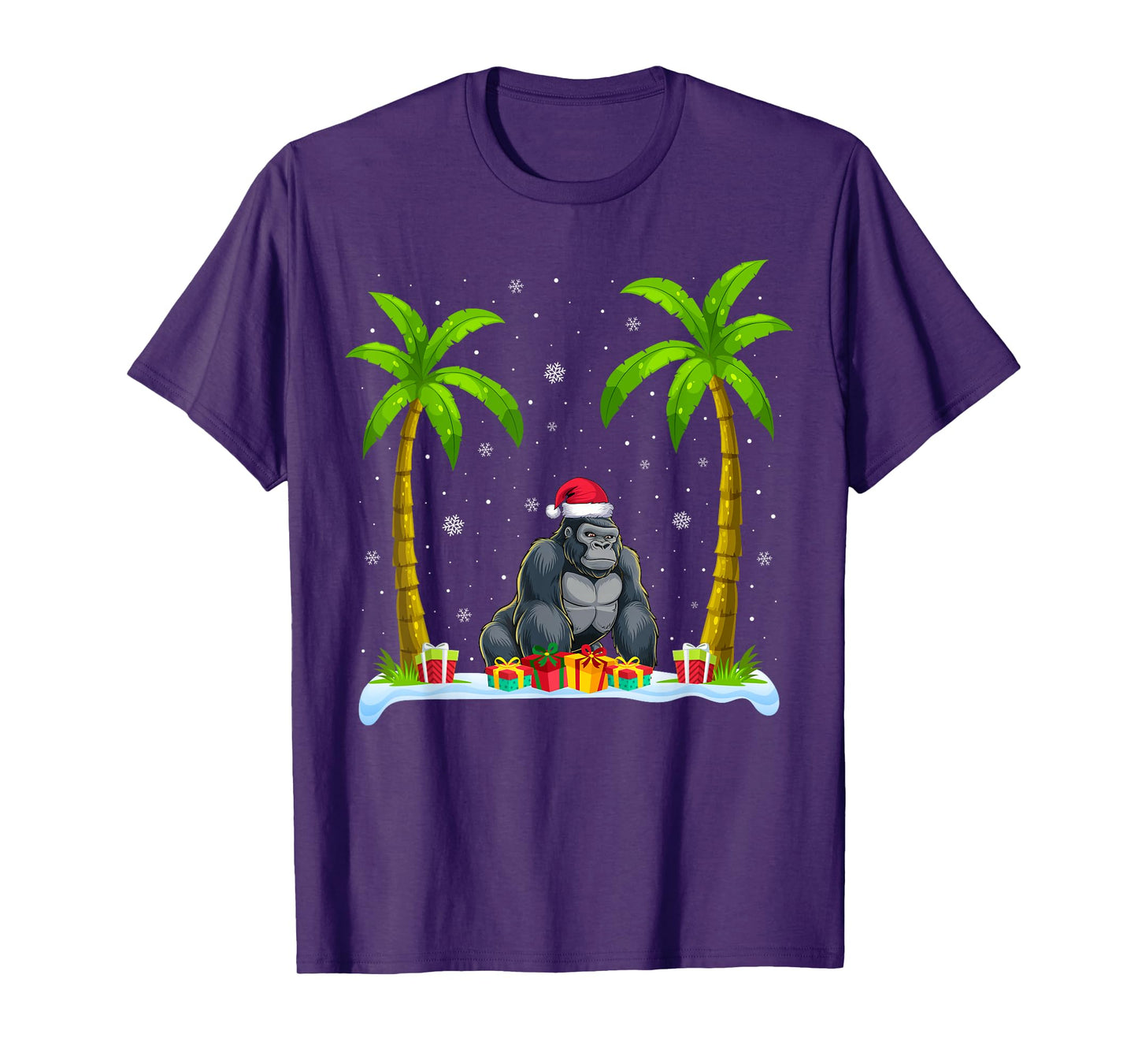 Gorilla Santa Hat Palm Tree Beach Xmas Pajama T-Shirt
