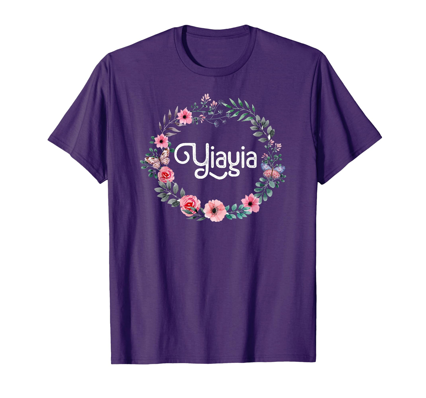 Mother's Day Gift For Greek Grandma Men Women Floral Yiayia T-Shirt