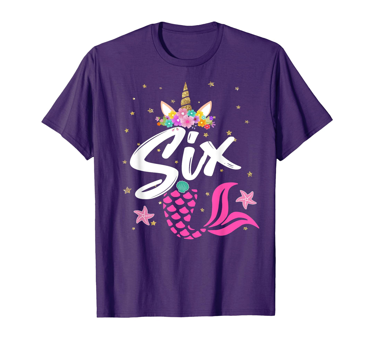 6th Birthday Girl Unicorn Shirt Mermaid Tail 6 Years Old T-Shirt