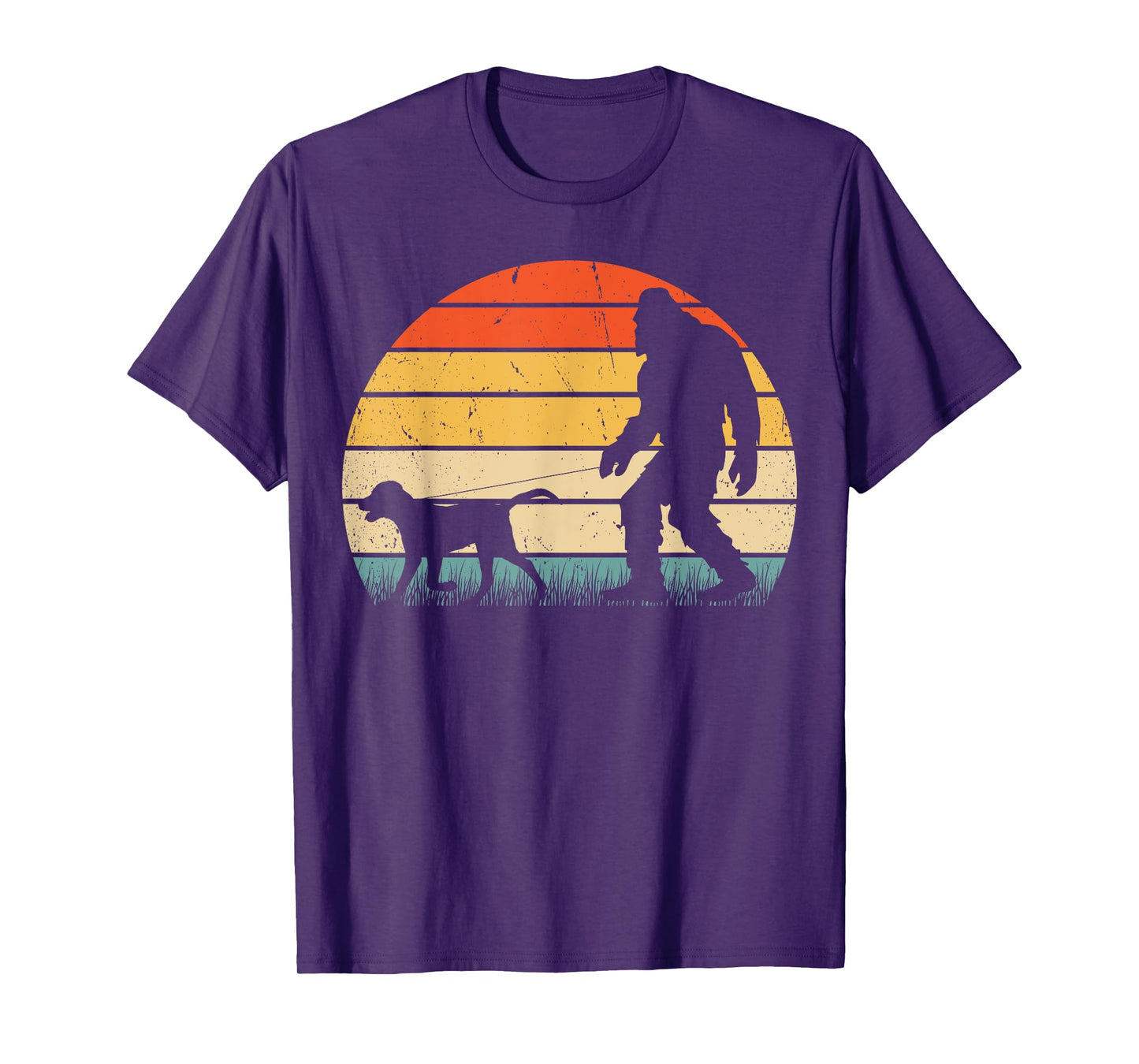 Funny Bigfoot Walking Labrador Dog Vintage Sasquatch Retro T-Shirt for Men Women Girls Kids