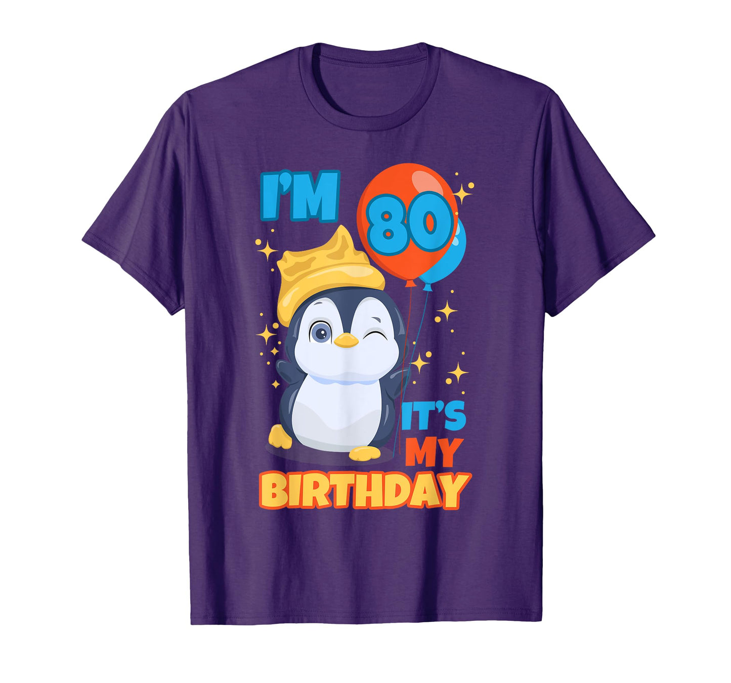 Penguin 80th Birthday Wink Winter Theme Balloon Celebration T-Shirt