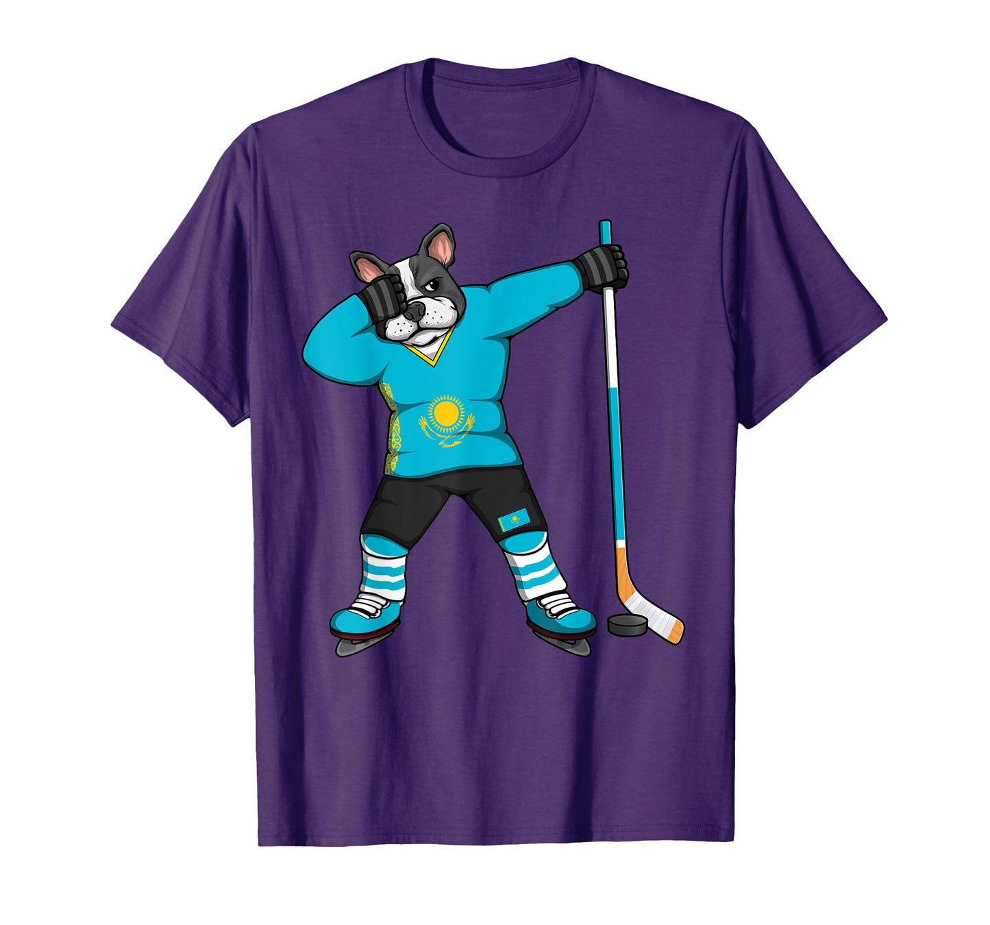 Dabbing French Bulldog Kazakhstan Ice Hockey Fans Jersey Art T-Shirt