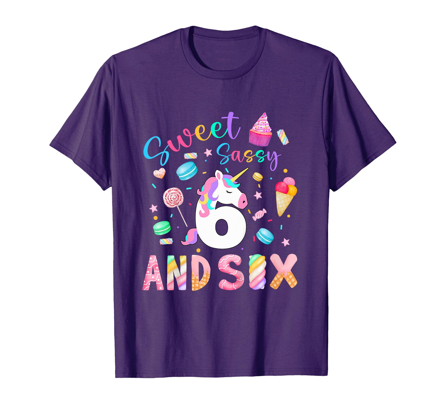 Kids Kids 6th Birthday Girl Sweet Sassy & 6 Magical Unicorn Bday T-Shirt