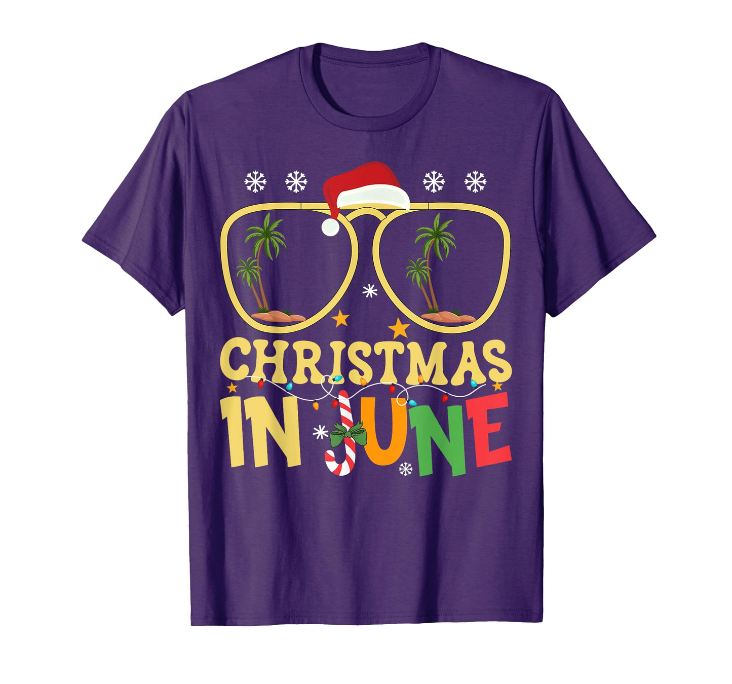 Funny Vacation Christmas In June Santa Hat Xmas Summer T-Shirt