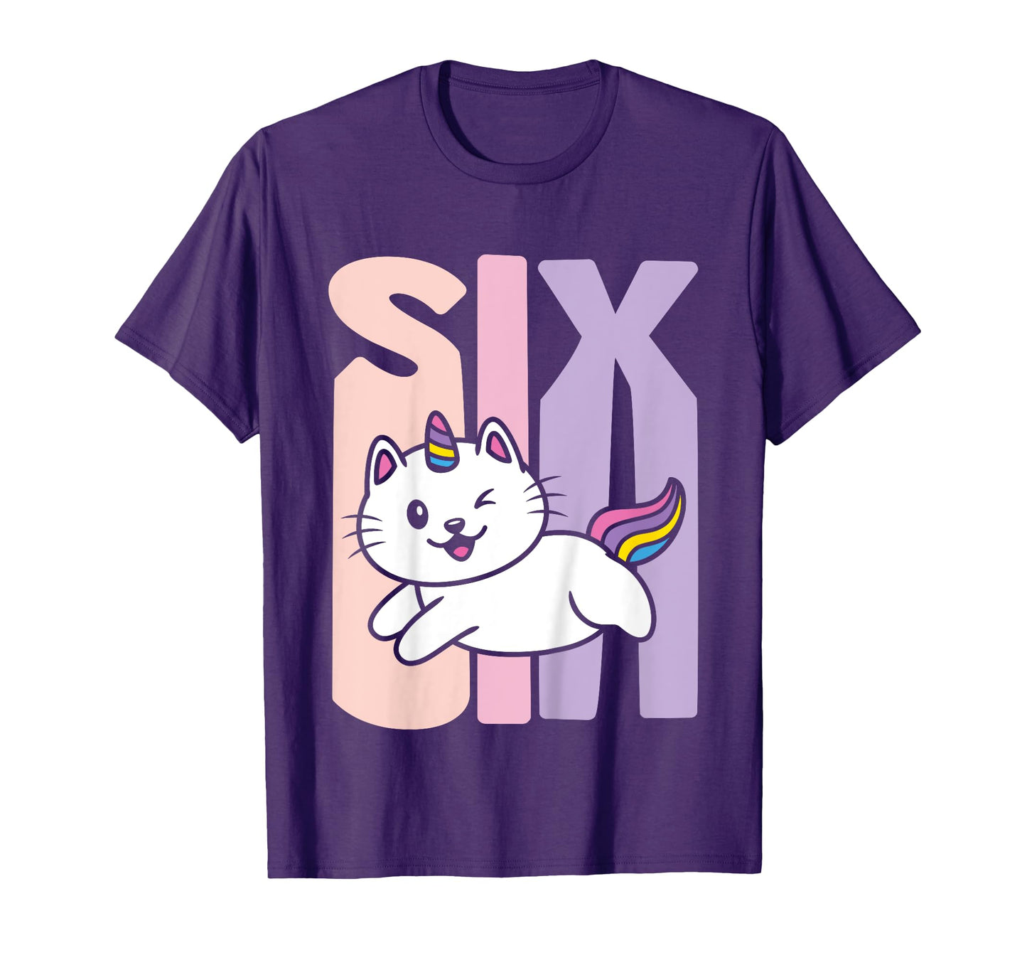 Kids 6 Year Old Cute Caticorn Cat Unicorn Birthday Girl B-day T-Shirt