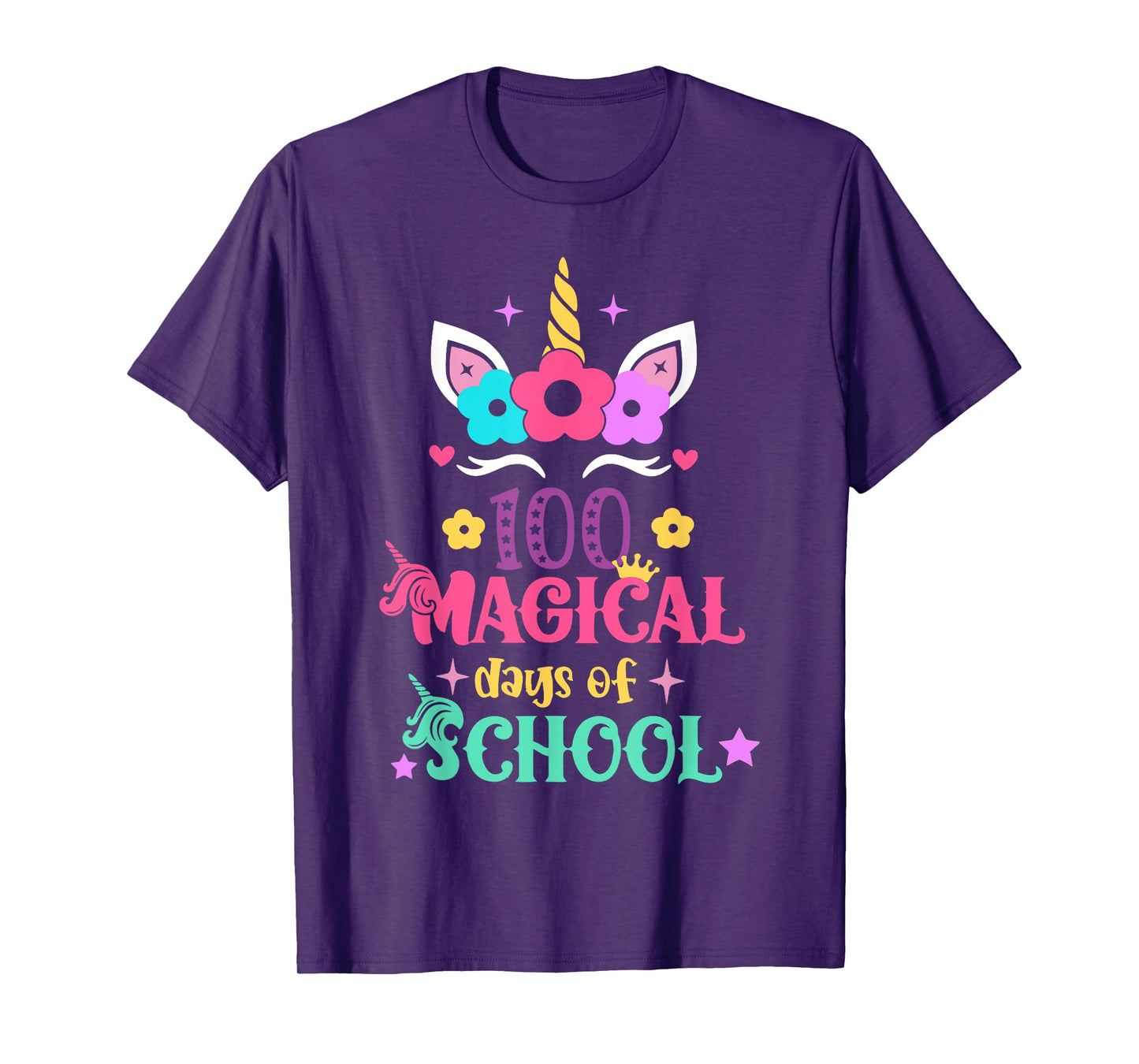 100th Day of School Unicorn 100 Magical Days Women Girls T-Shirt