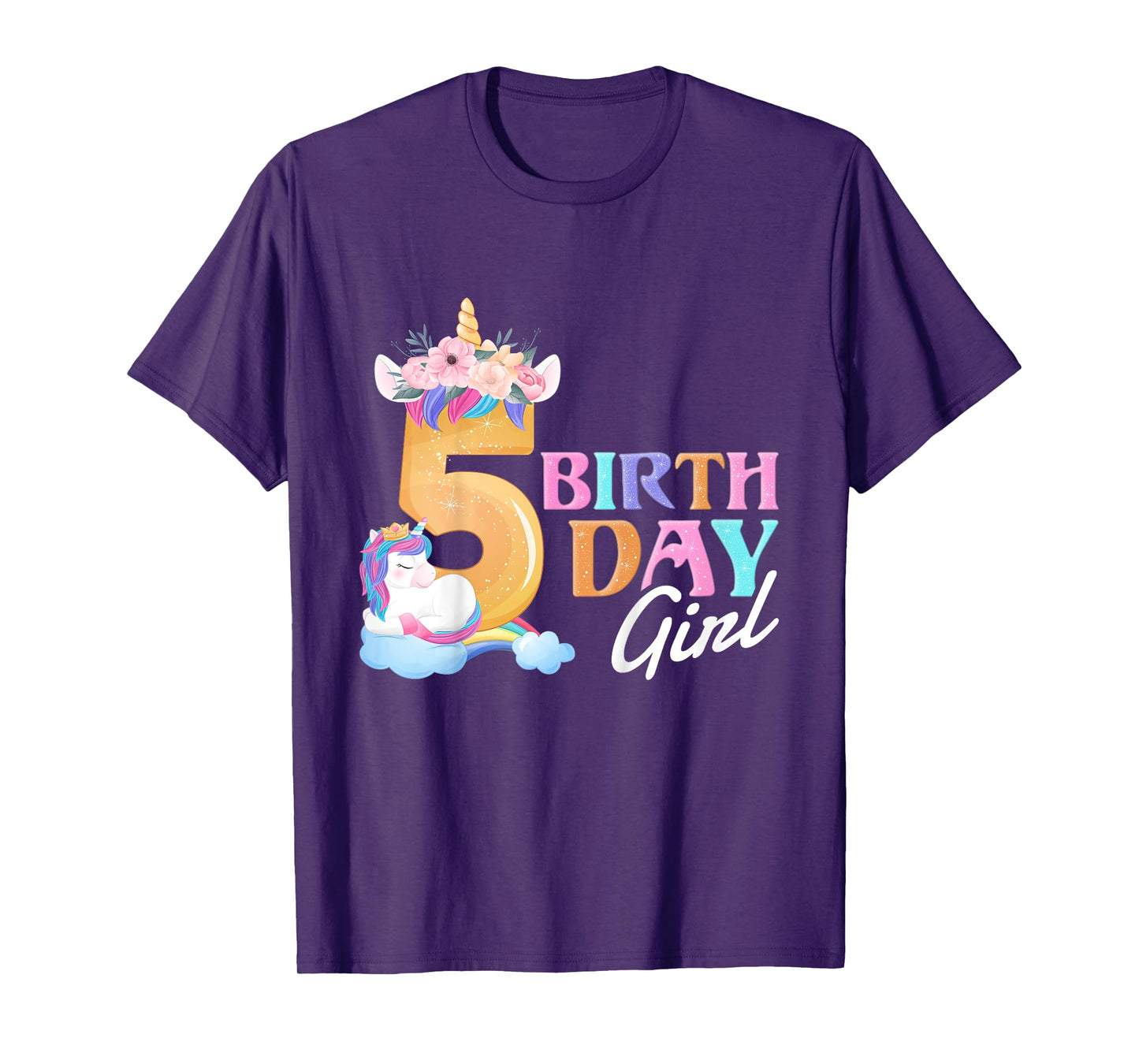5 Year Old Birthday Girl, 5th Birthday Unicorn T-Shirt